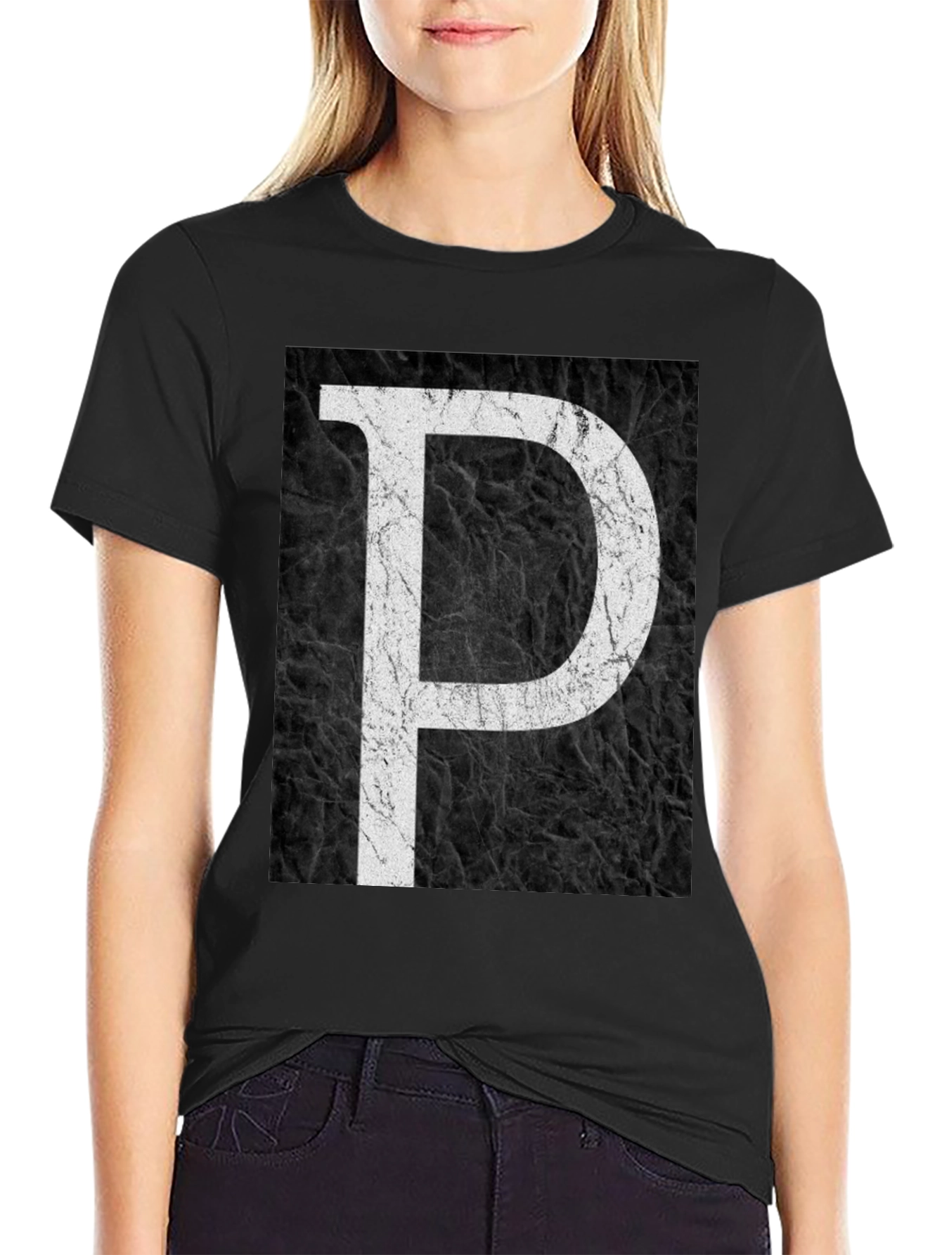 Bold Letter P Black Graphic Tee