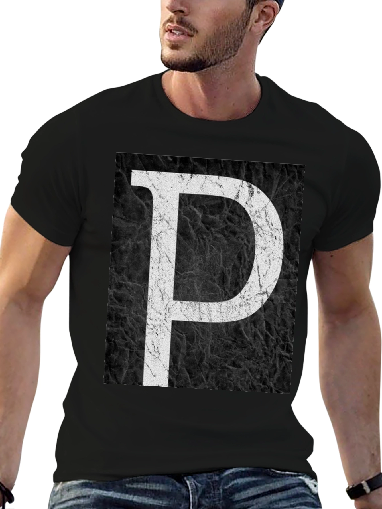 Bold Letter P Black Graphic Tee
