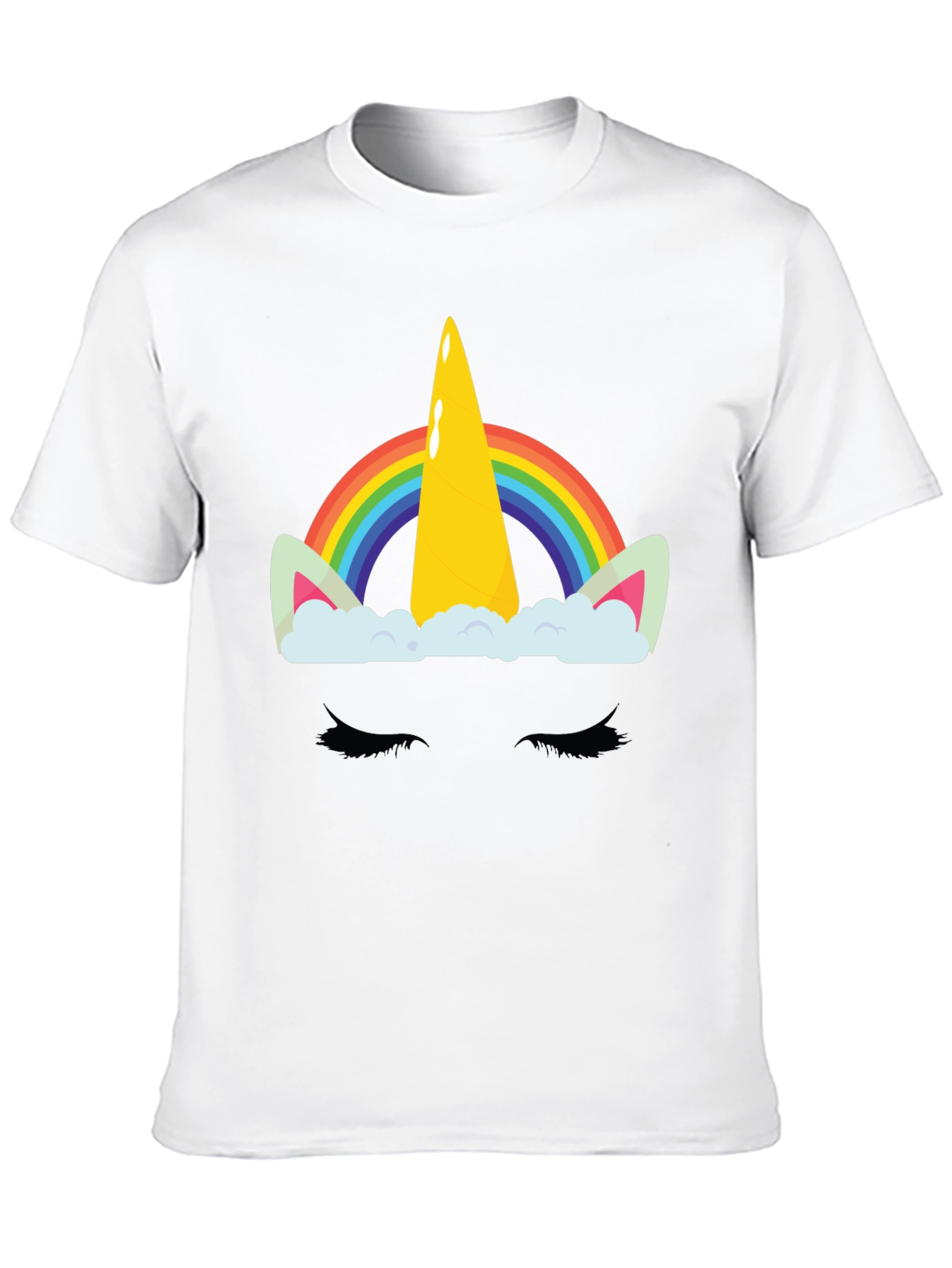 Rainbow Unicorn Graphic Print Black T-Shirt