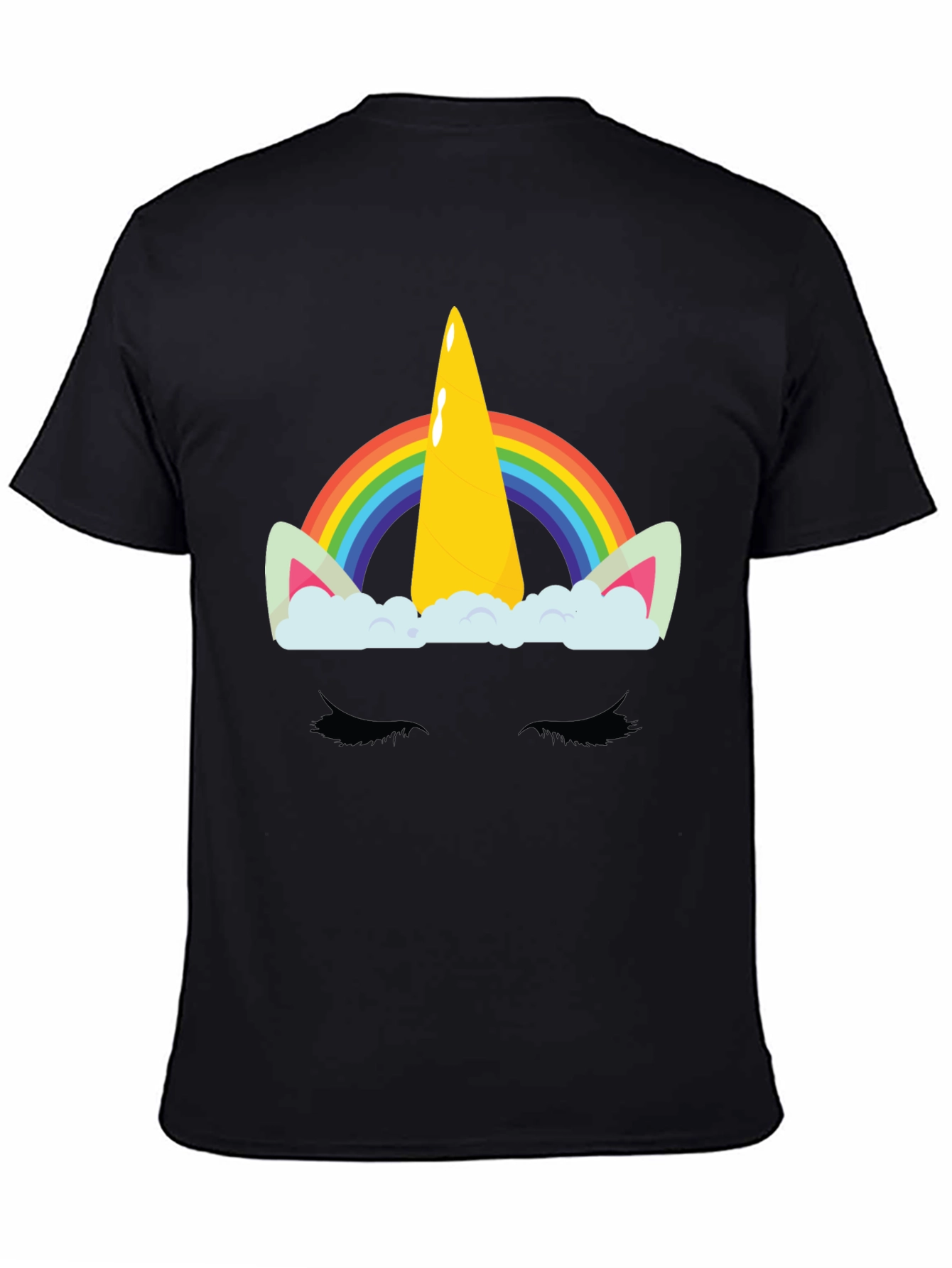 Rainbow Unicorn Graphic Print Black T-Shirt