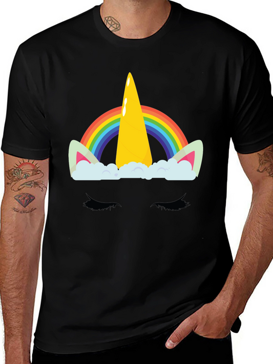 Rainbow Unicorn Graphic Print Black T-Shirt