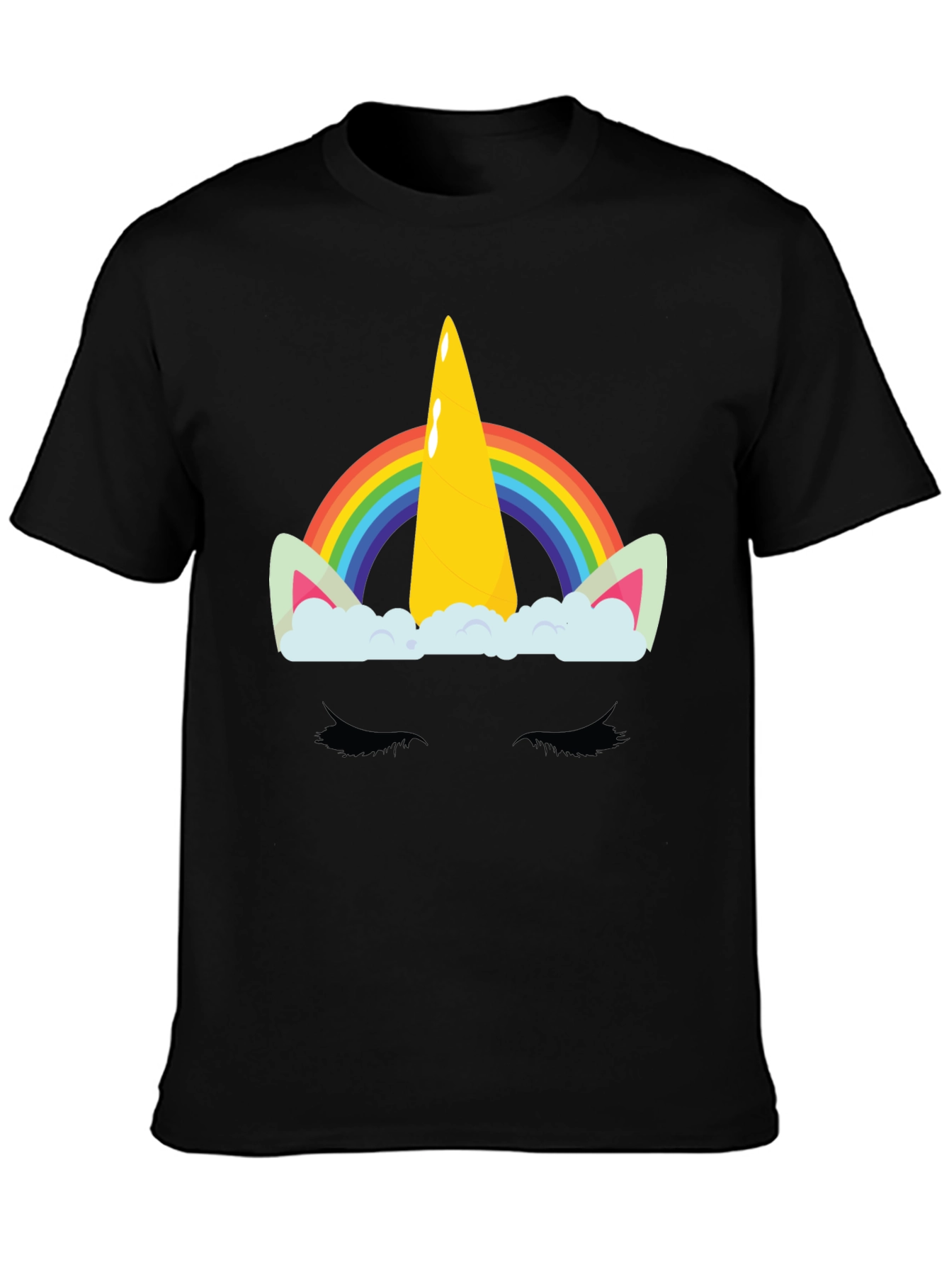 Rainbow Unicorn Graphic Print Black T-Shirt