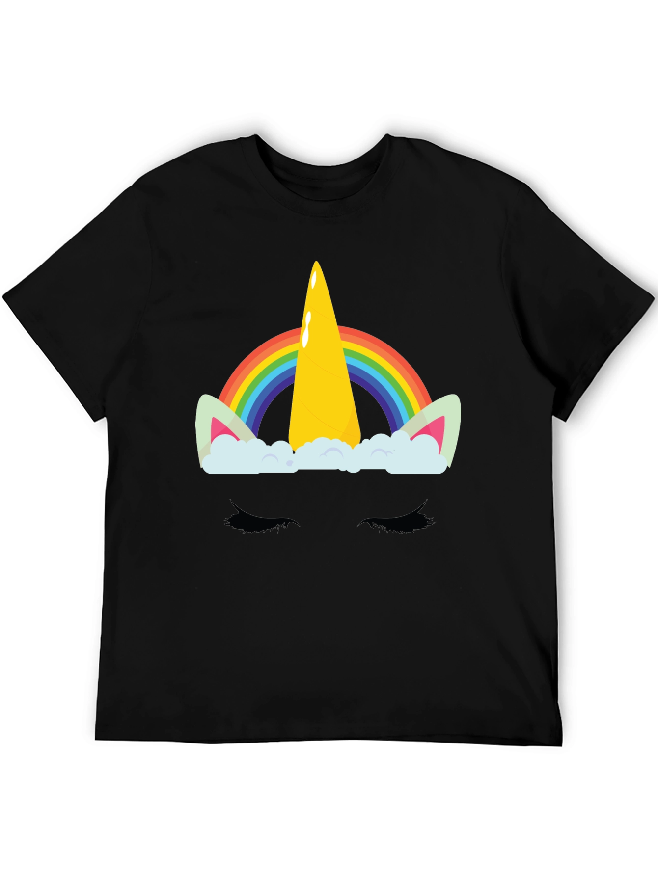 Rainbow Unicorn Graphic Print Black T-Shirt