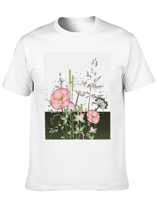 Floral Print Black T-Shirt: Modern Botanical Design