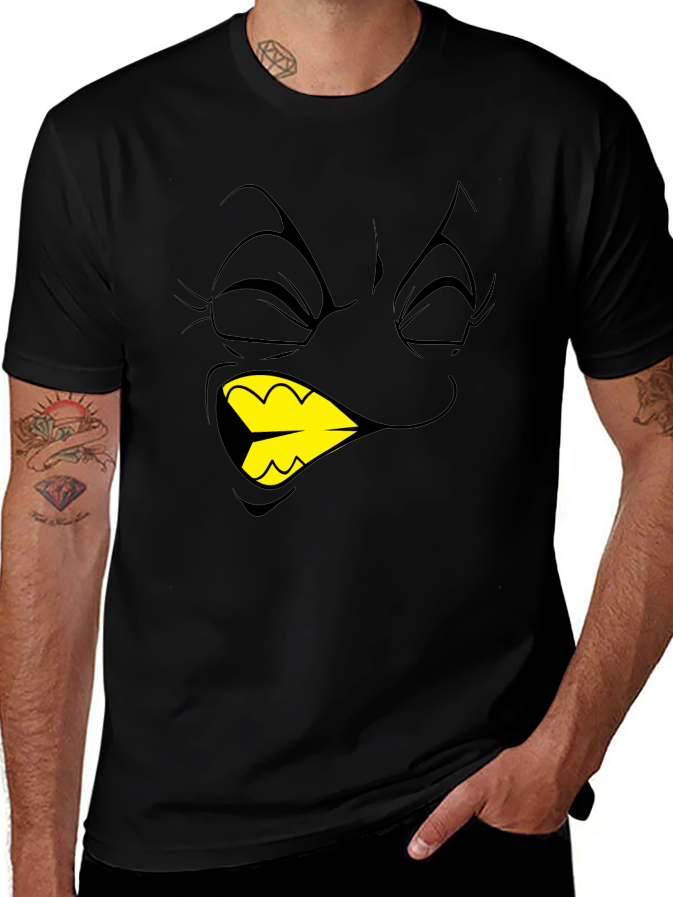 Cartoon Face Graphic T-Shirt - Black