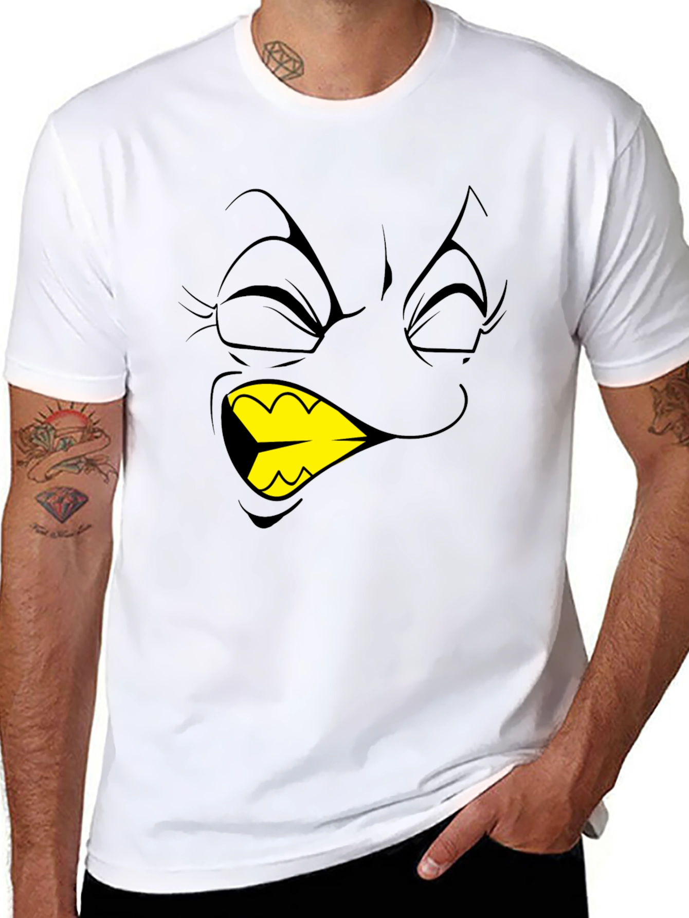 Cartoon Face Graphic T-Shirt - Black