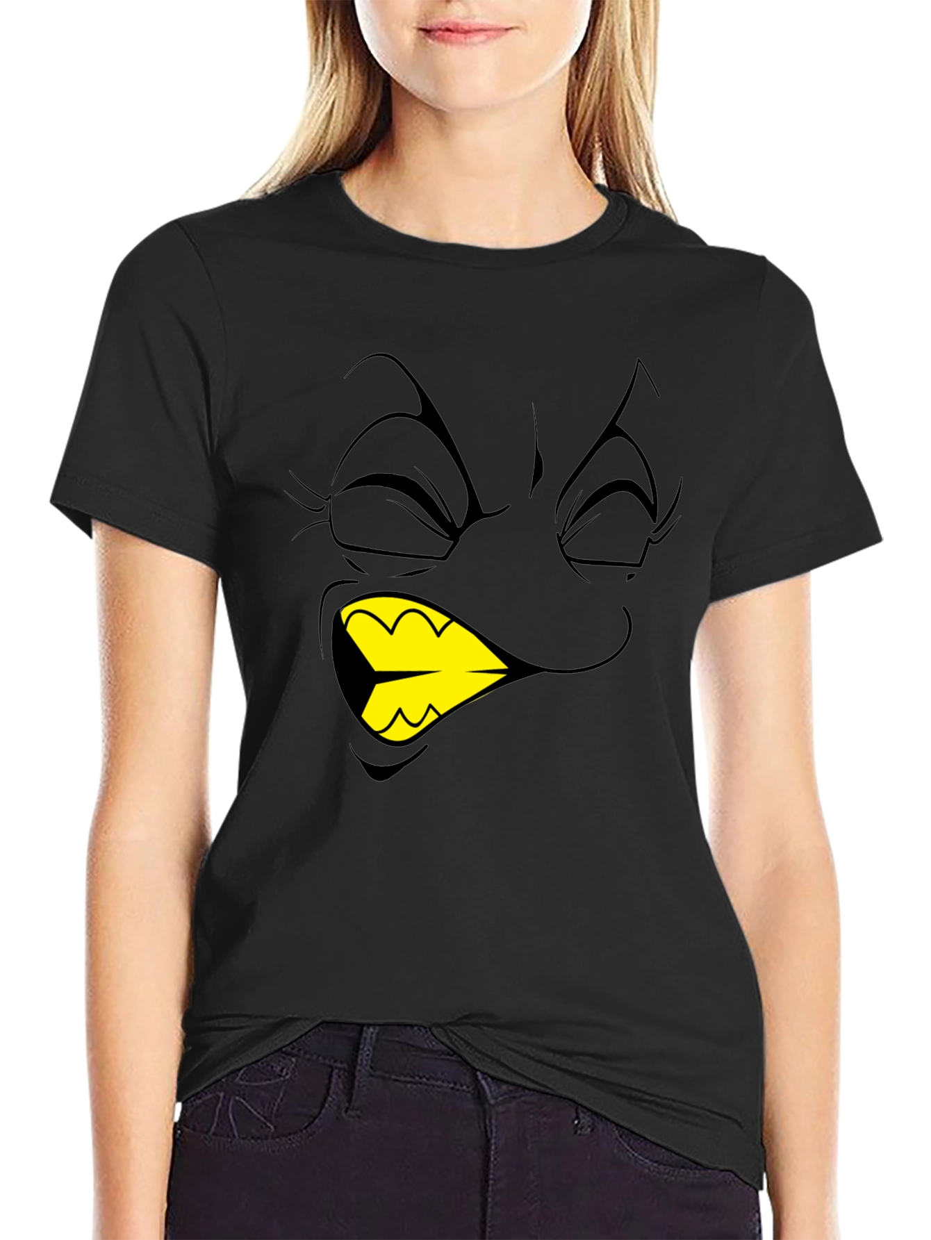 Cartoon Face Graphic T-Shirt - Black