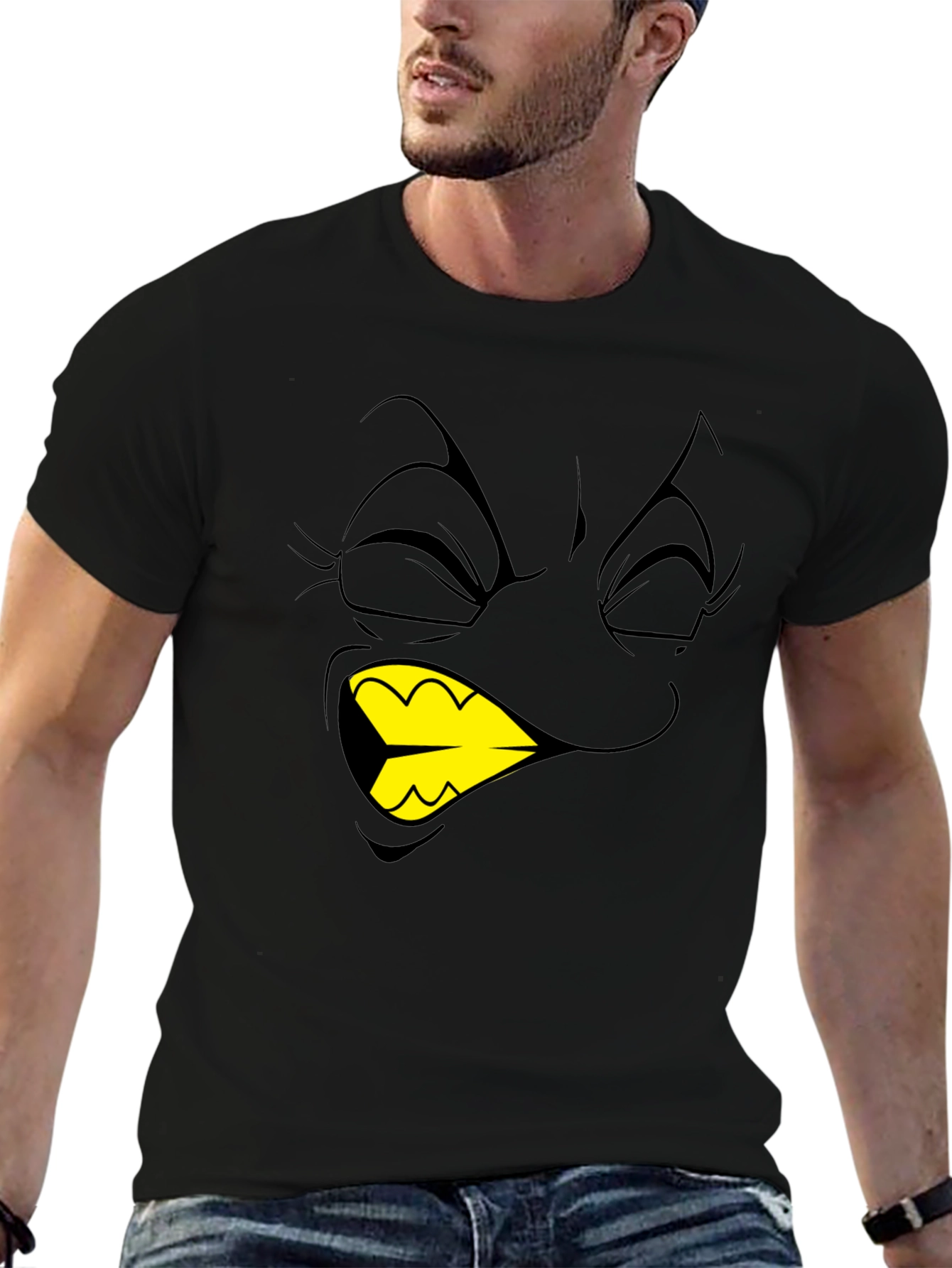Cartoon Face Graphic T-Shirt - Black