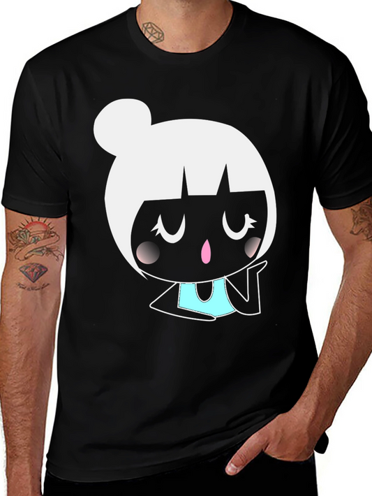 Cute Cartoon Girl Graphic Tee - Black Unisex Shirt