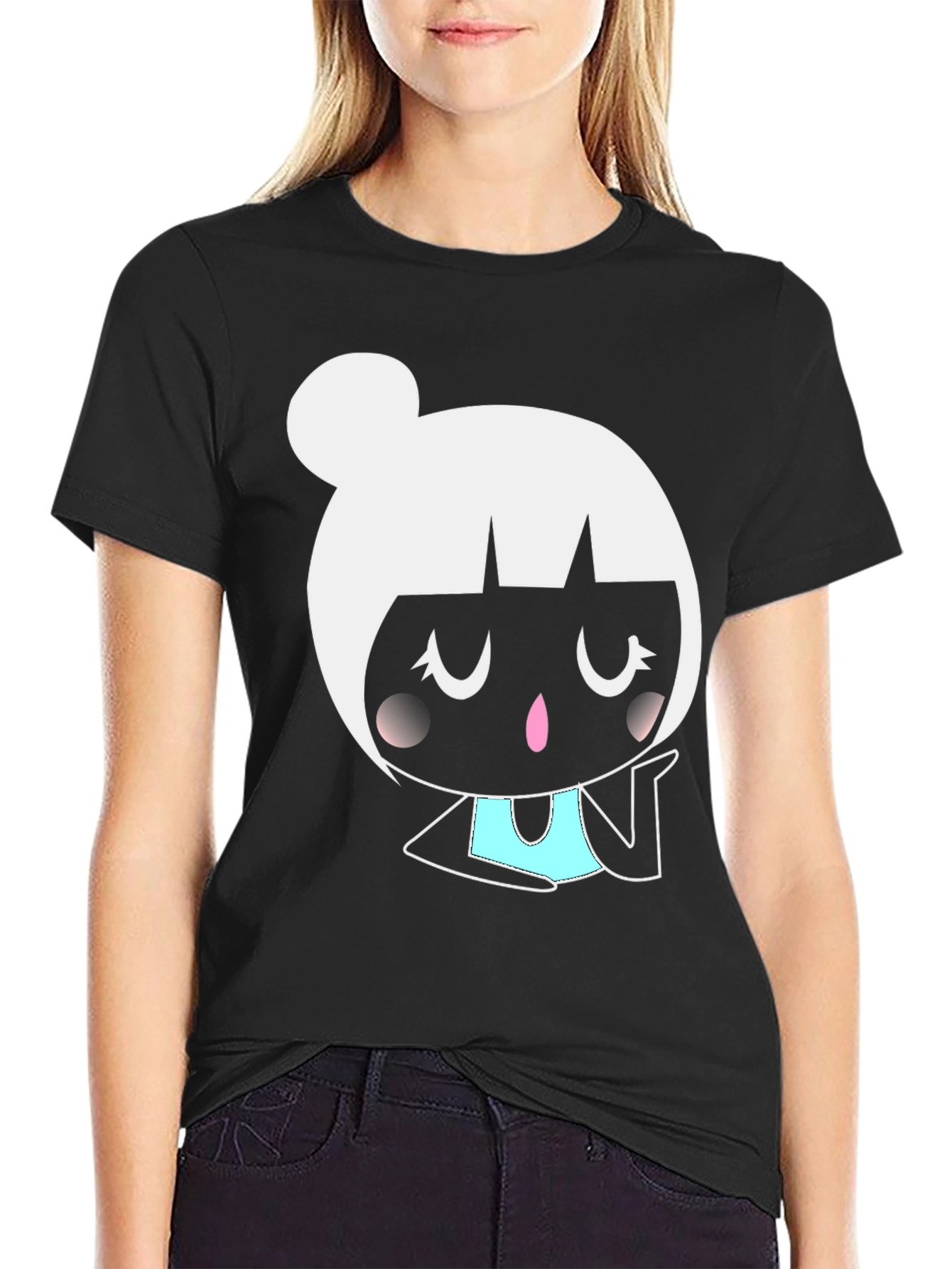 Cute Cartoon Girl Graphic Tee - Black Unisex Shirt