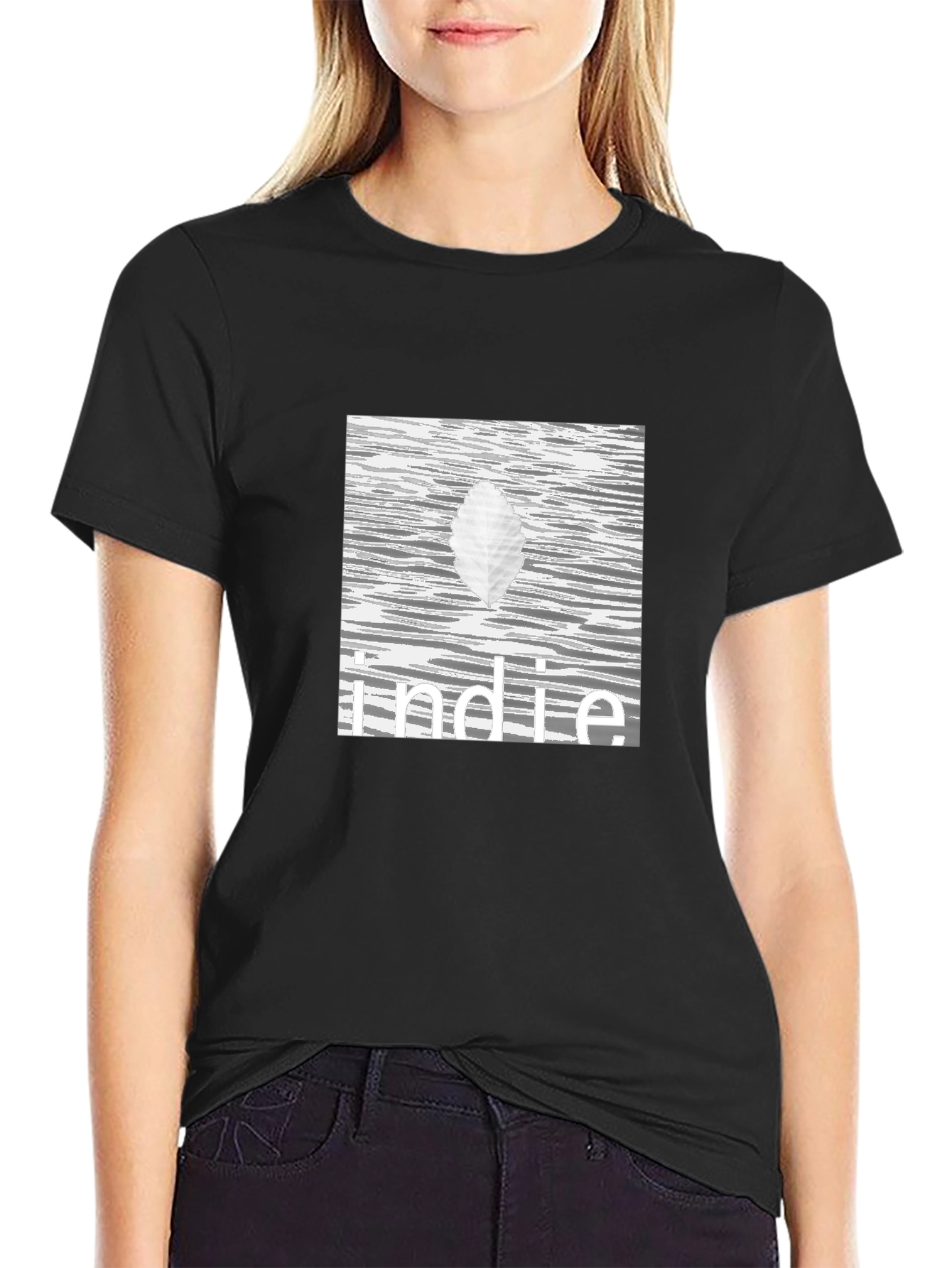 Indie Leaf Graphic Tee - Stylish Black Cotton T-Shirt