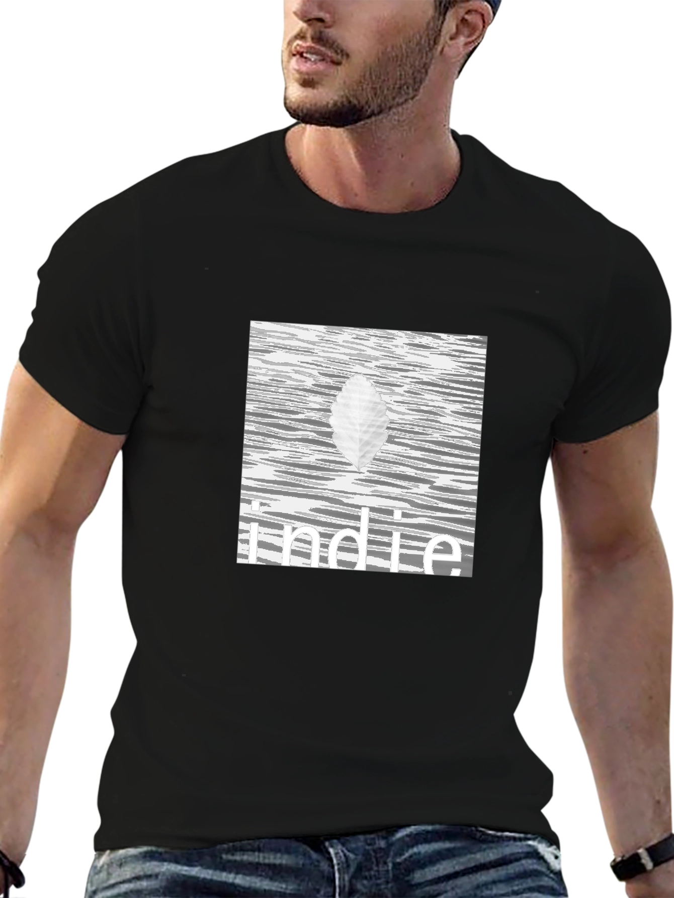 Indie Leaf Graphic Tee - Stylish Black Cotton T-Shirt