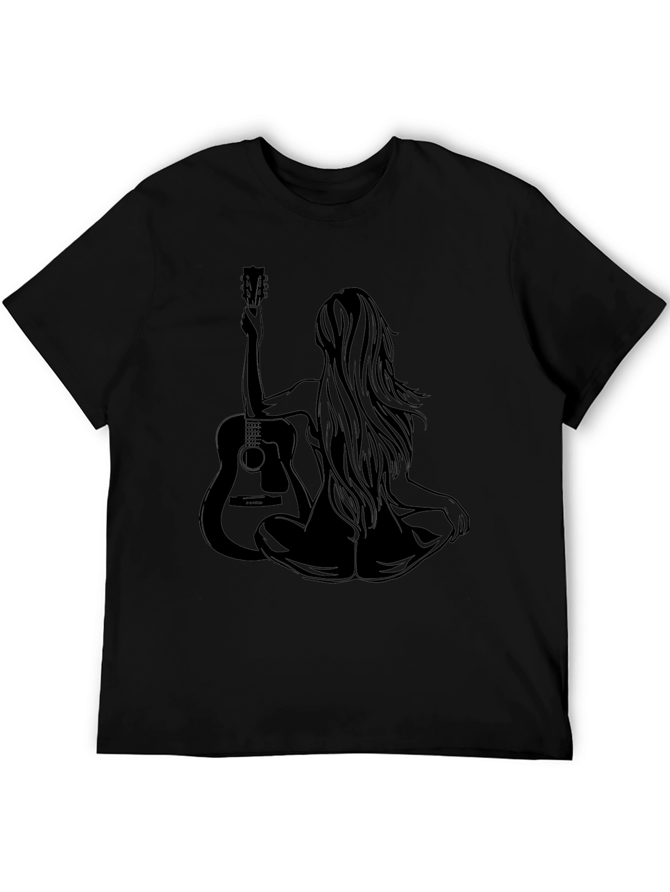 Woman & Guitar Graphic Print Black T-Shirt