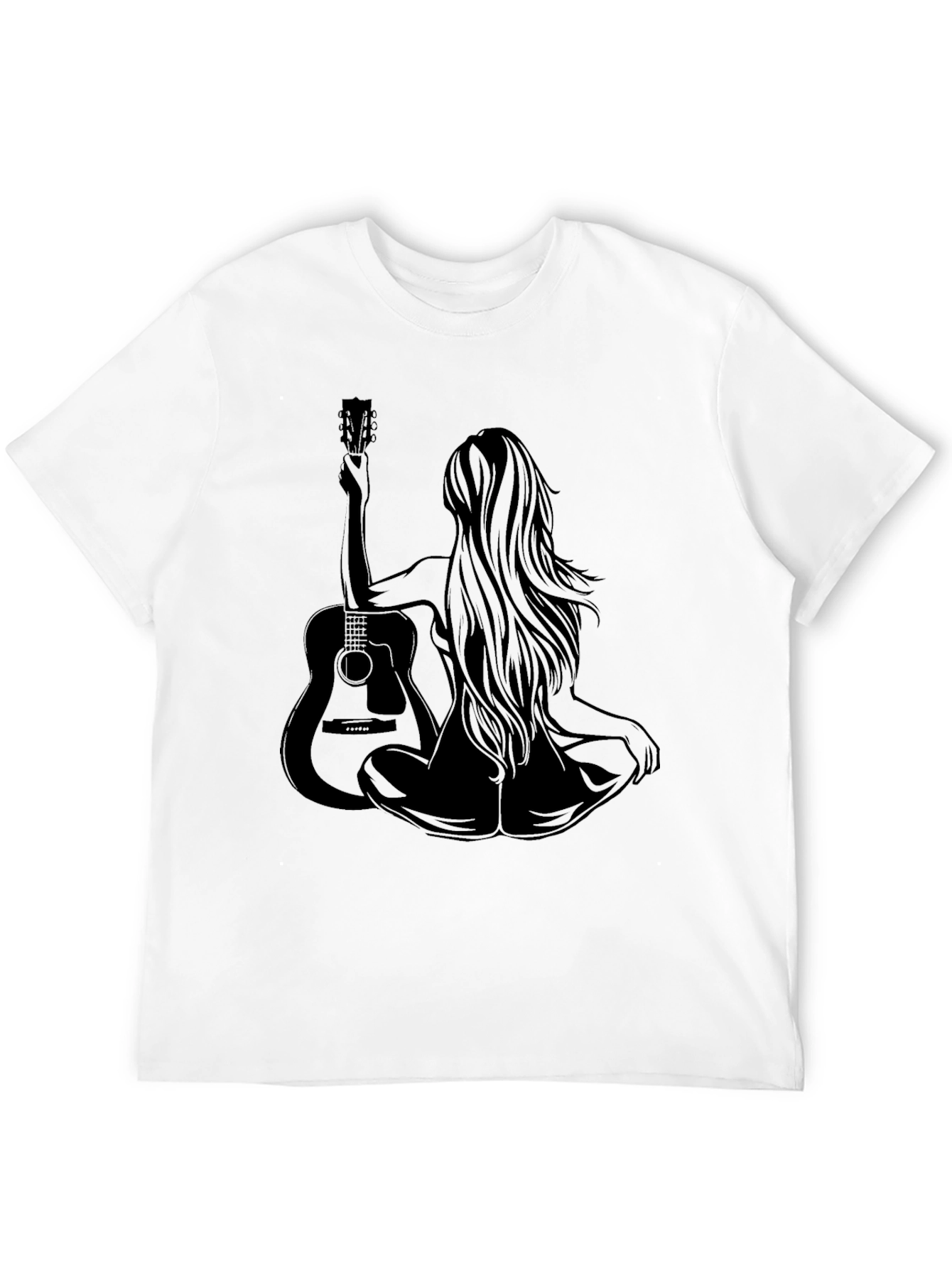 Woman & Guitar Graphic Print Black T-Shirt
