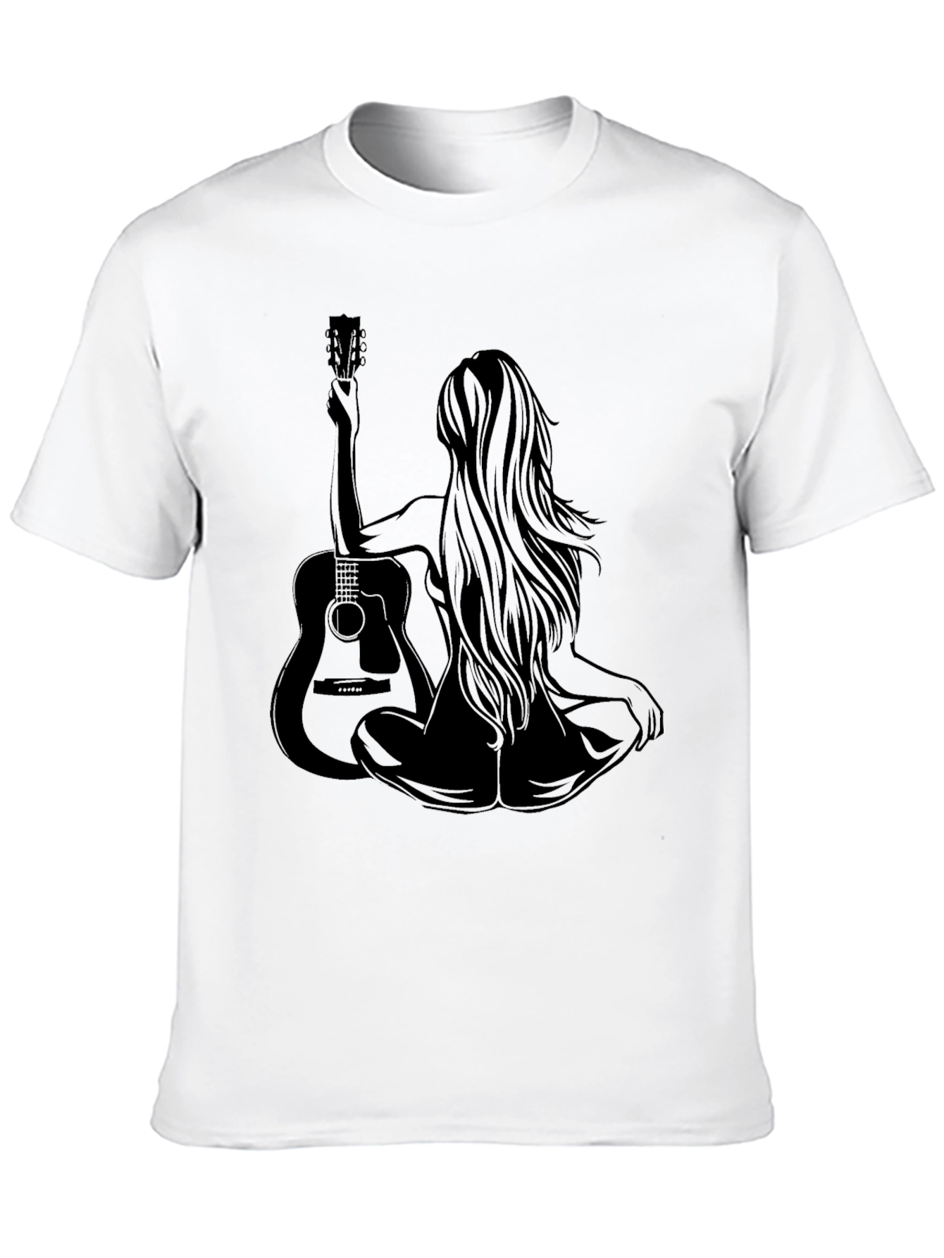 Woman & Guitar Graphic Print Black T-Shirt