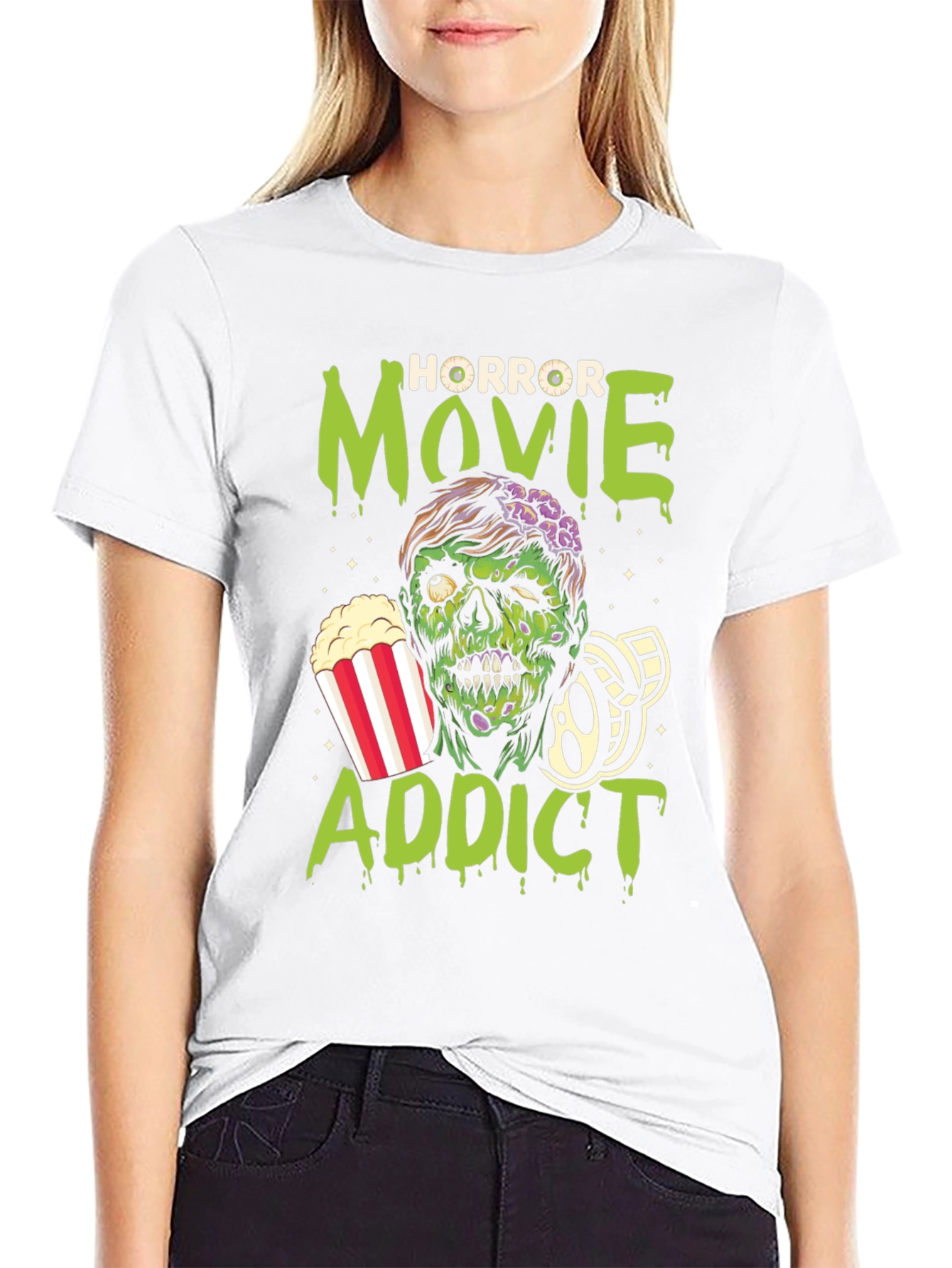 Horror Movie Addict Graphic T-Shirt - Black