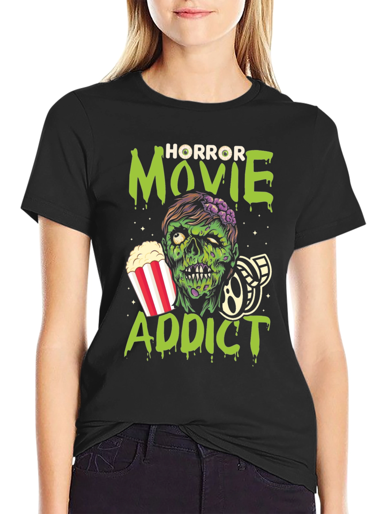 Horror Movie Addict Graphic T-Shirt - Black