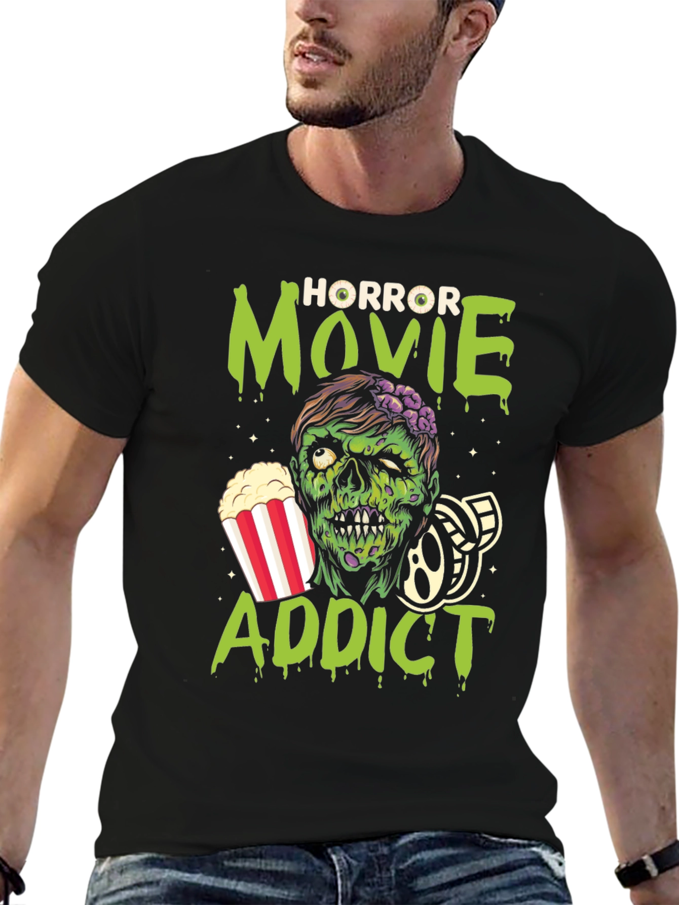 Horror Movie Addict Graphic T-Shirt - Black