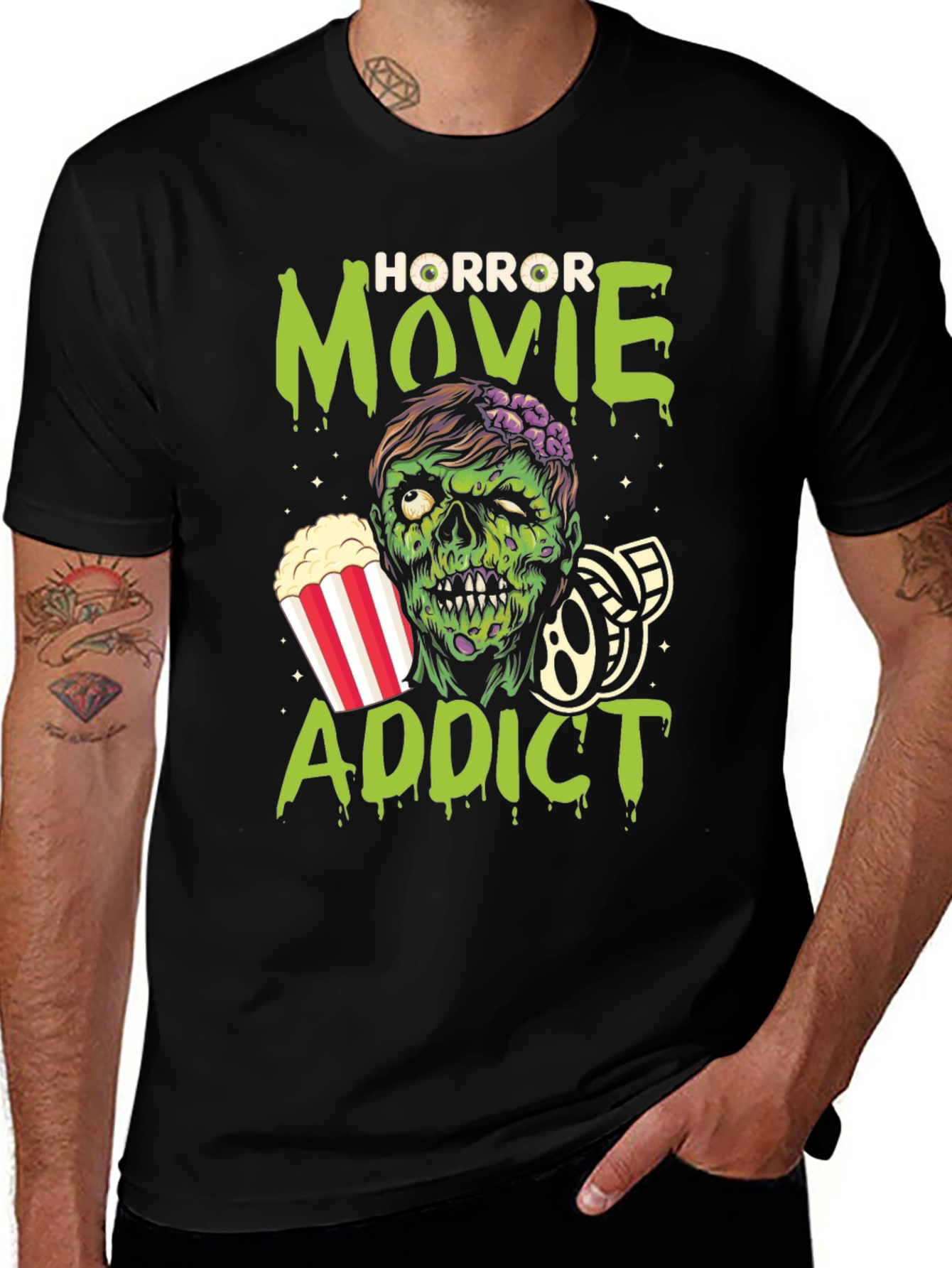 Horror Movie Addict Graphic T-Shirt - Black