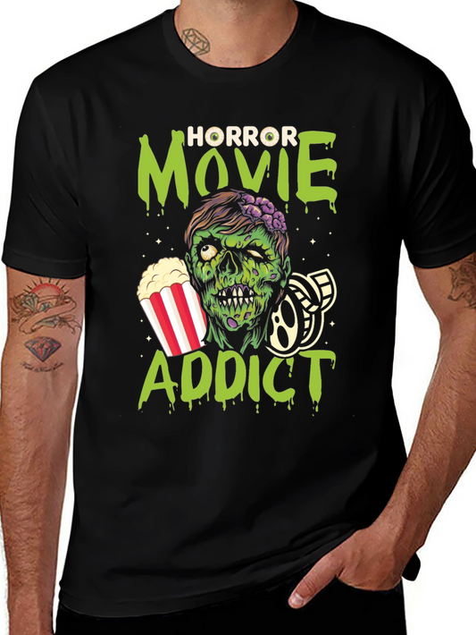 Horror Movie Addict Graphic T-Shirt - Black