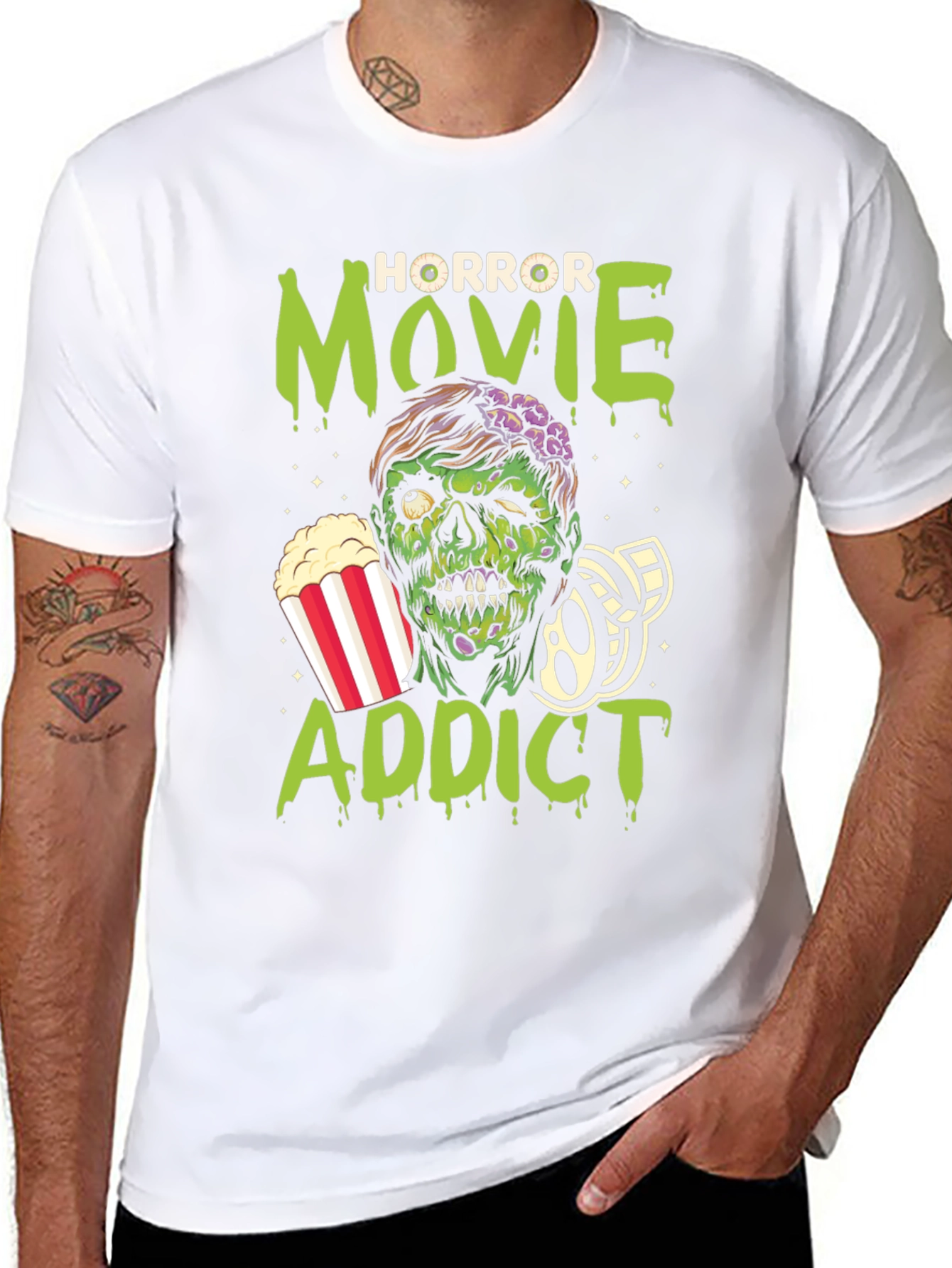 Horror Movie Addict Graphic T-Shirt - Black