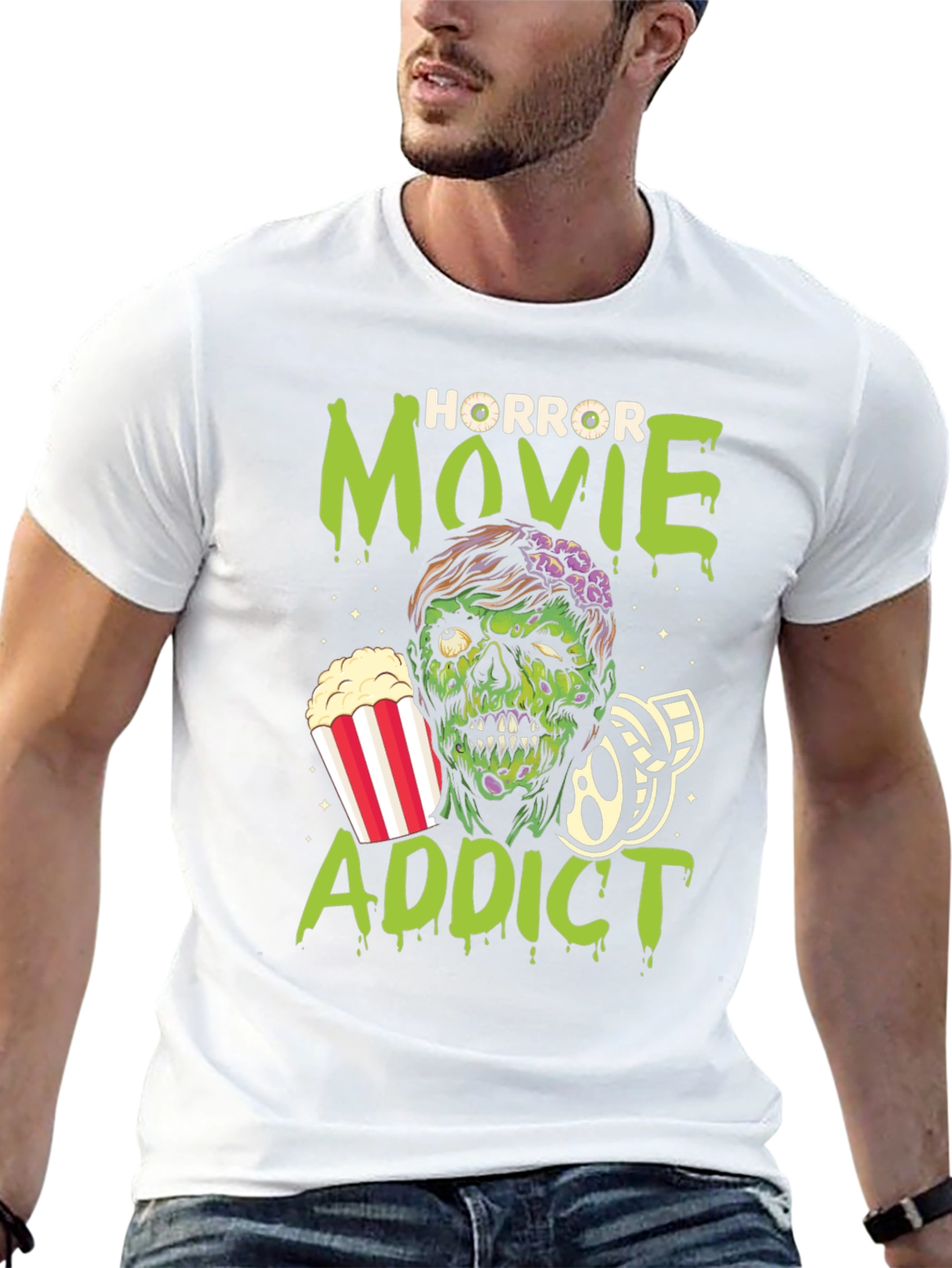 Horror Movie Addict Graphic T-Shirt - Black