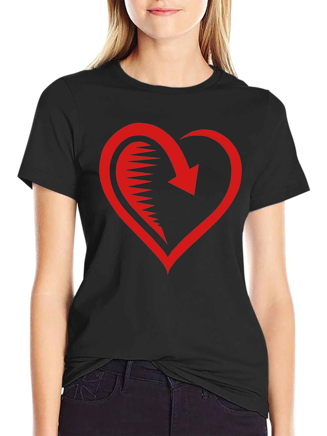 Red Heart Arrow Graphic Black T-Shirt