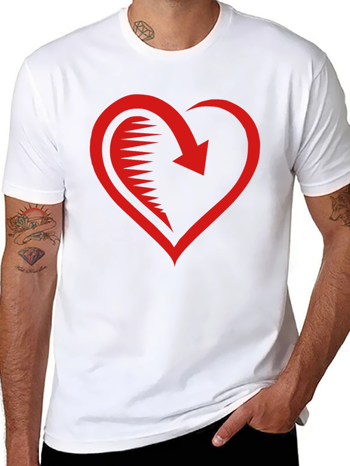 Red Heart Arrow Graphic Black T-Shirt