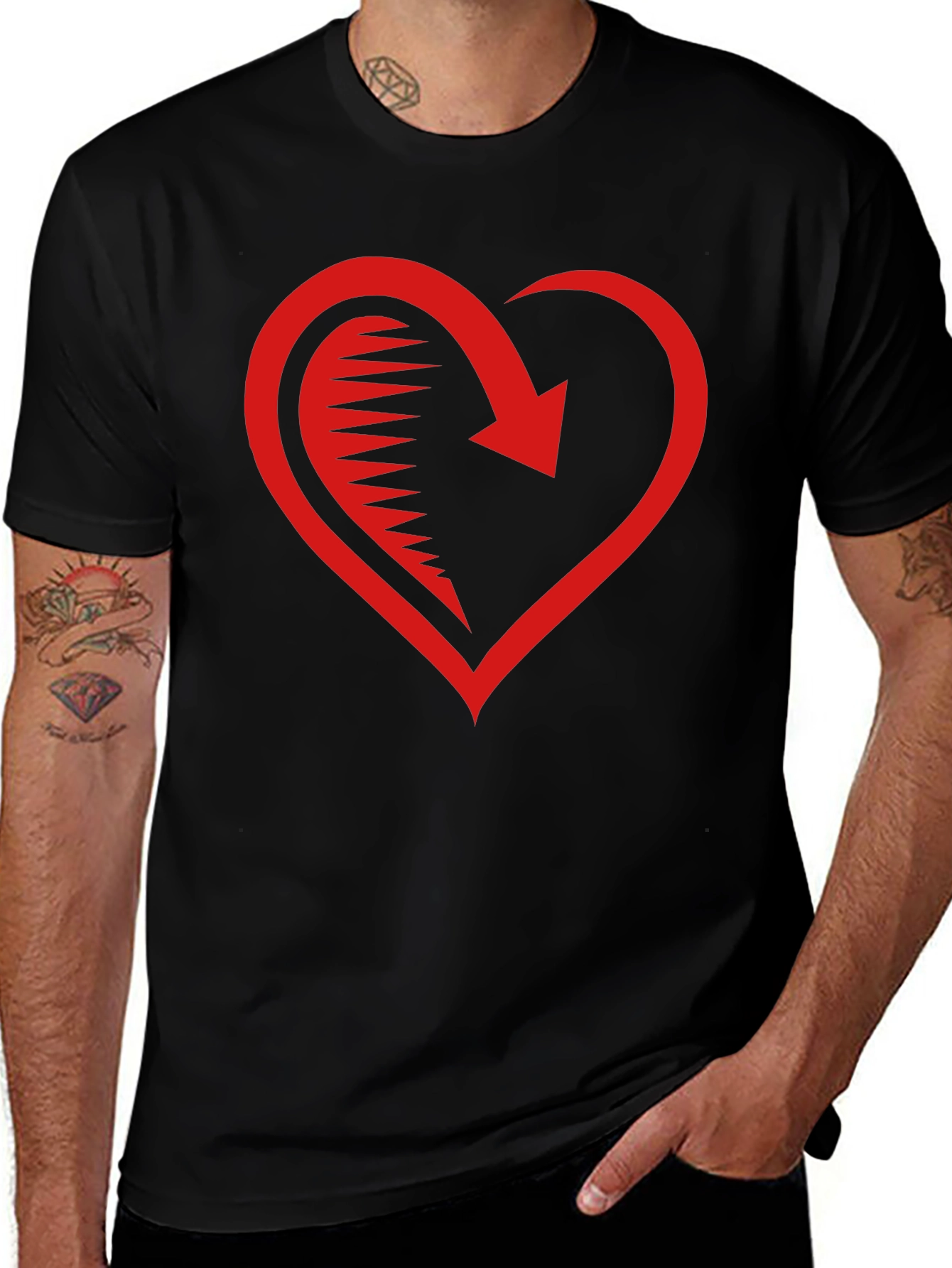 Red Heart Arrow Graphic Black T-Shirt