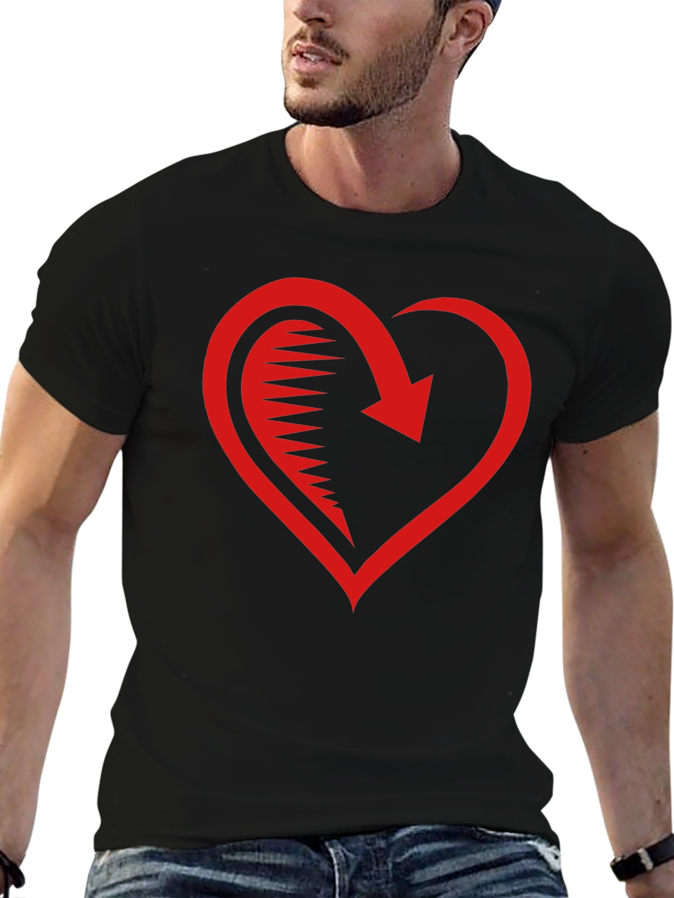 Red Heart Arrow Graphic Black T-Shirt