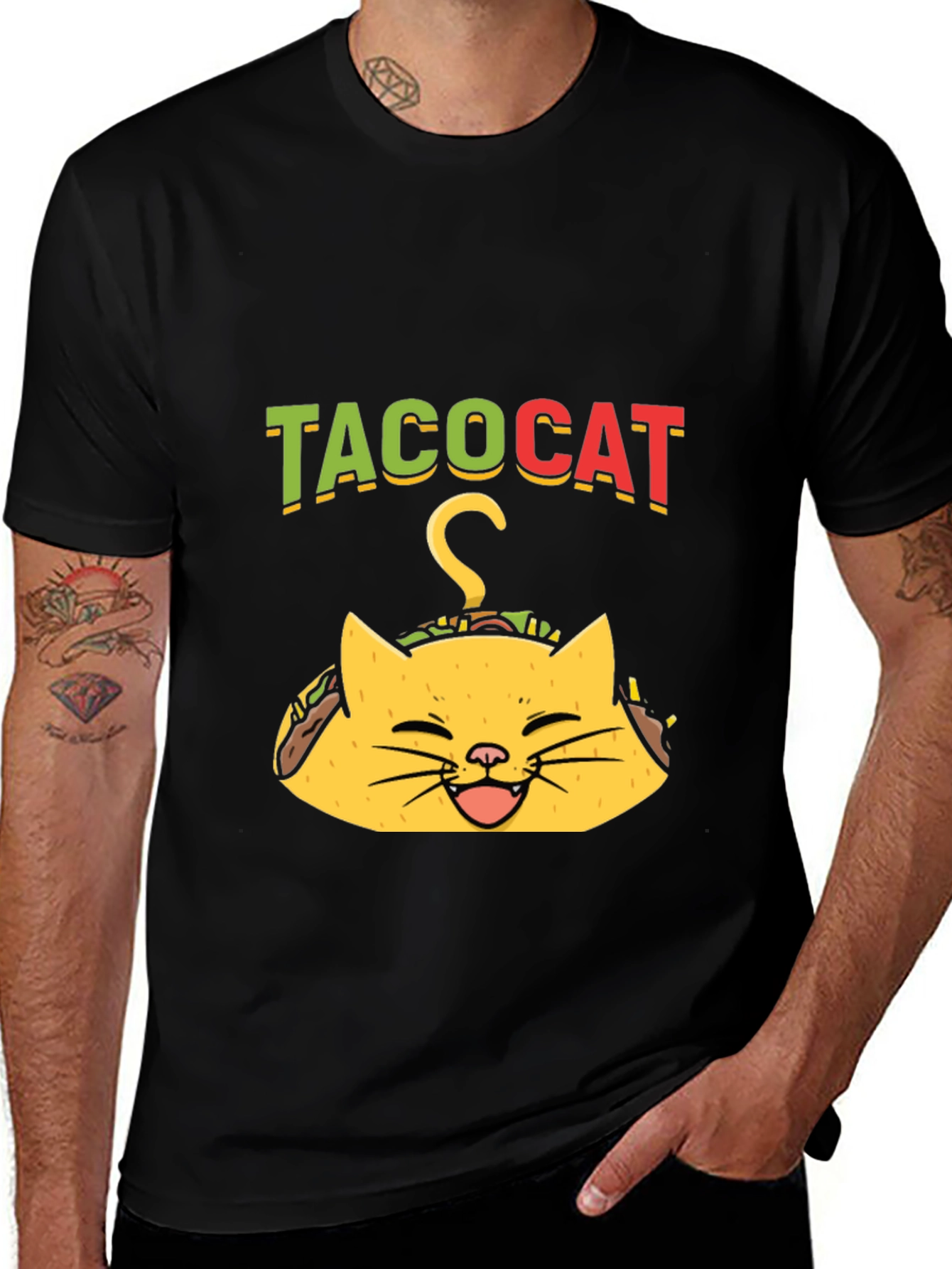 Taco Cat Graphic Tee - Funny Black T-Shirt