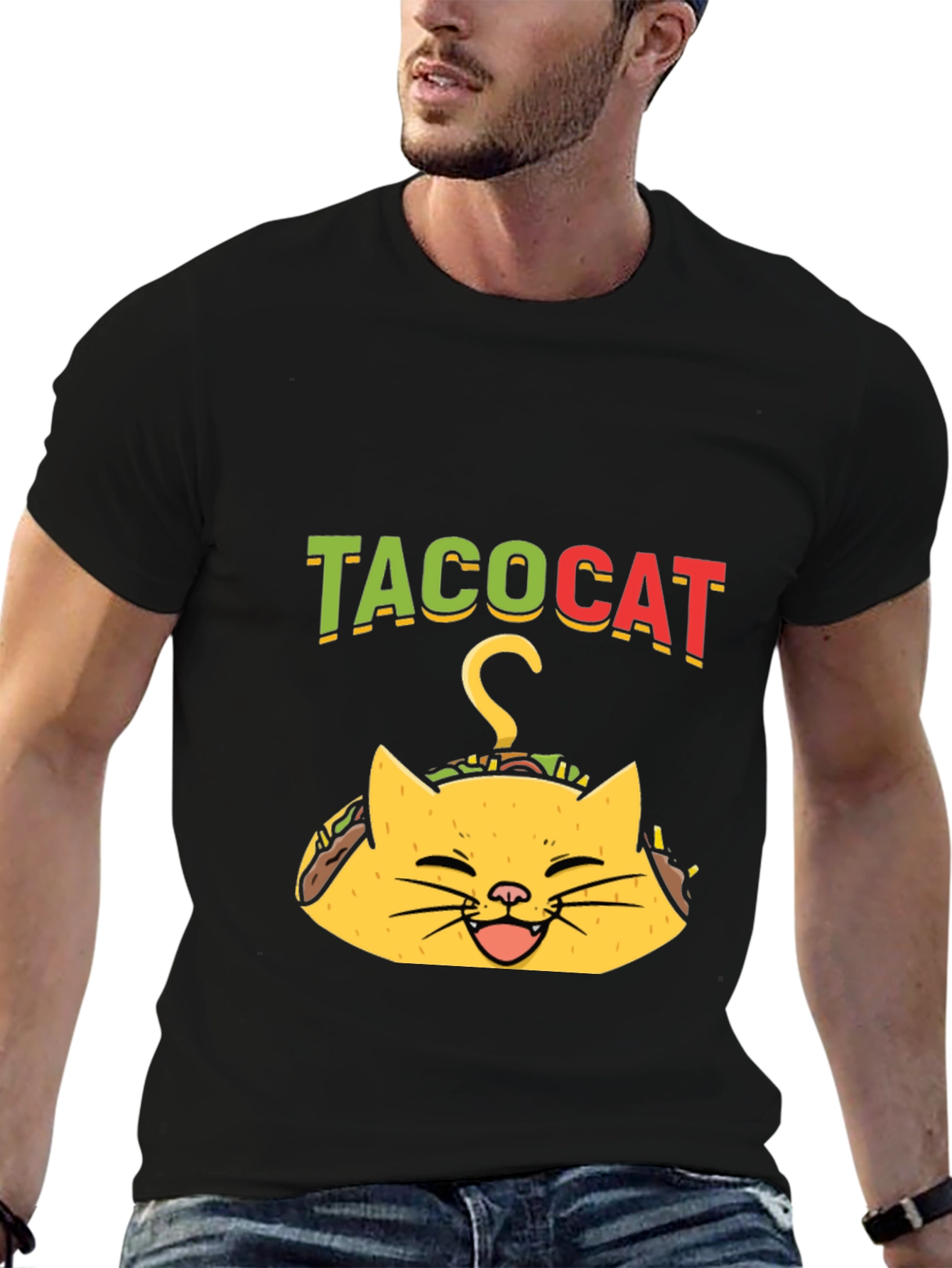 Taco Cat Graphic Tee - Funny Black T-Shirt