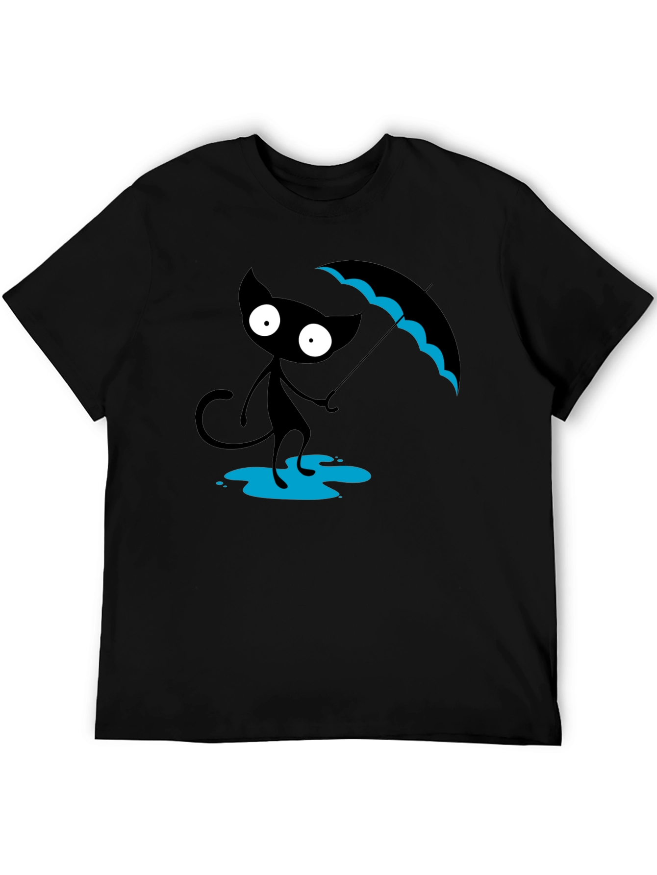 Black Cat with Umbrella T-Shirt