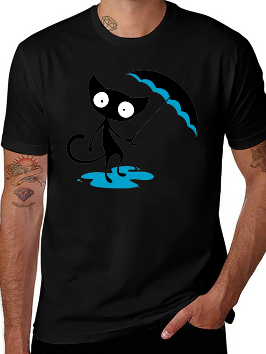 Black Cat with Umbrella T-Shirt