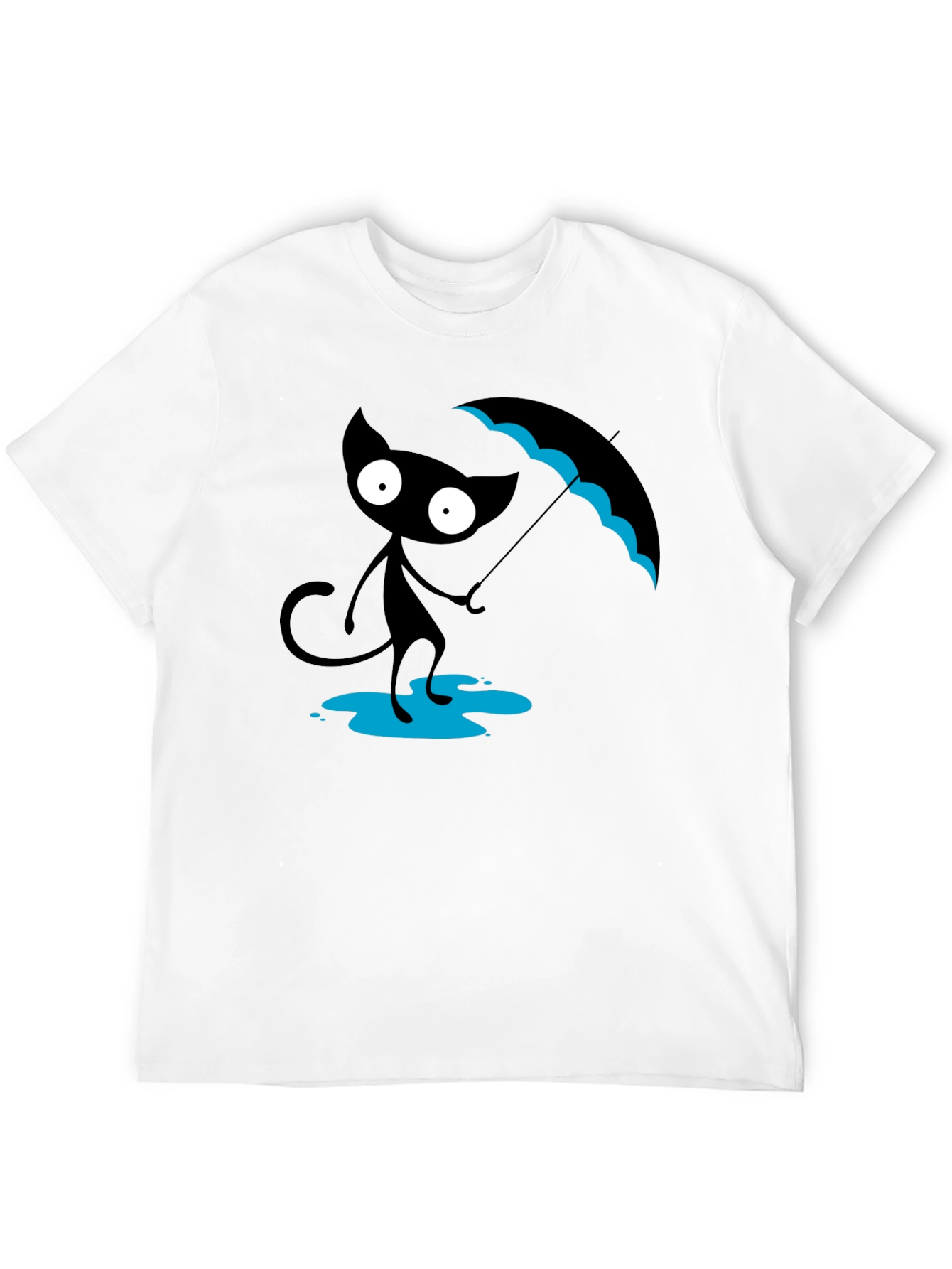Black Cat with Umbrella T-Shirt