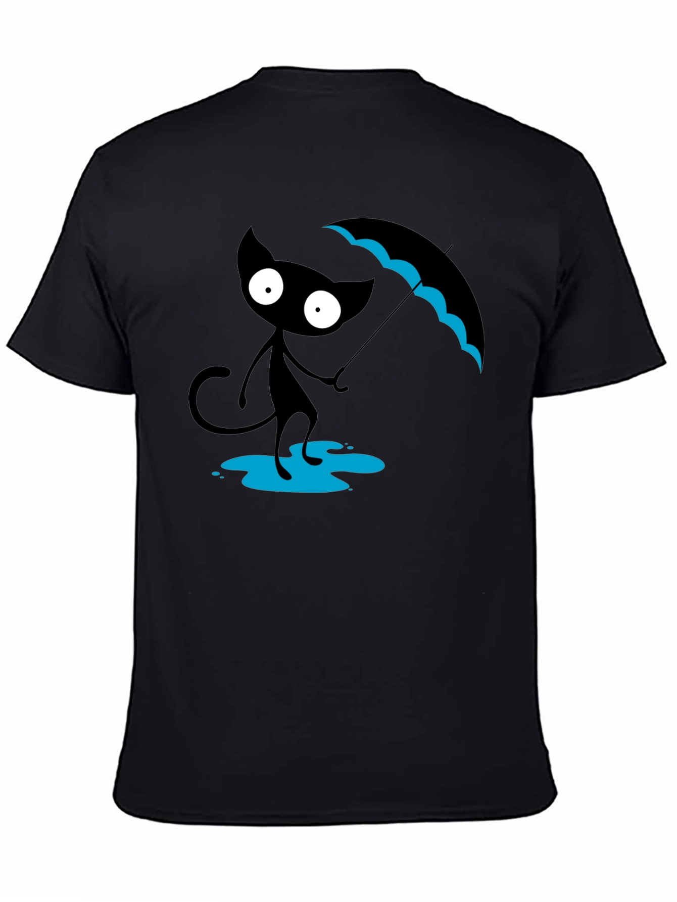 Black Cat with Umbrella T-Shirt