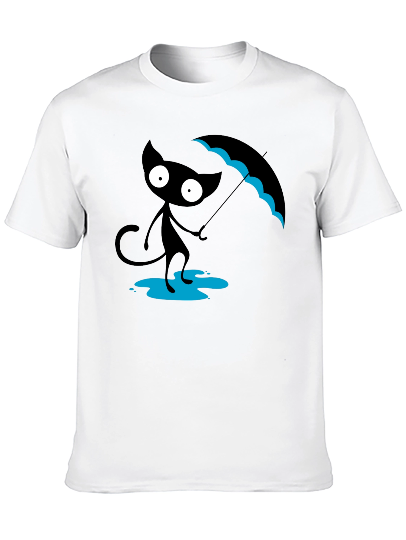 Black Cat with Umbrella T-Shirt