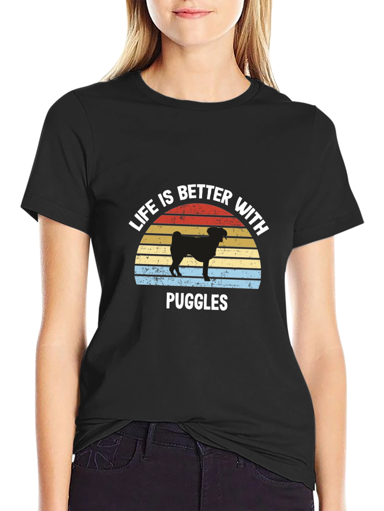 Life is Better with Puggles Black T-Shirt