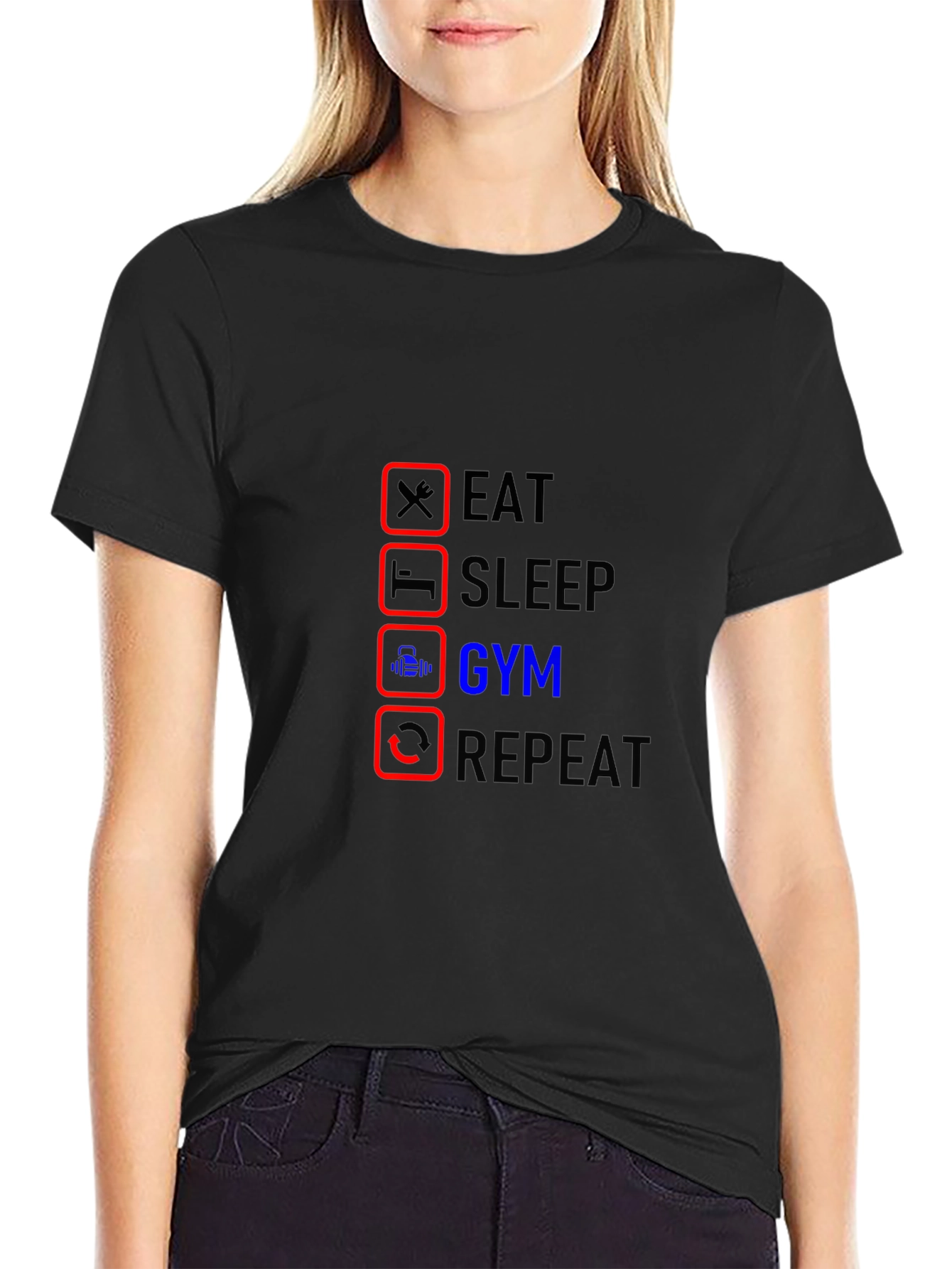 Eat Sleep Gym Repeat Black T-Shirt