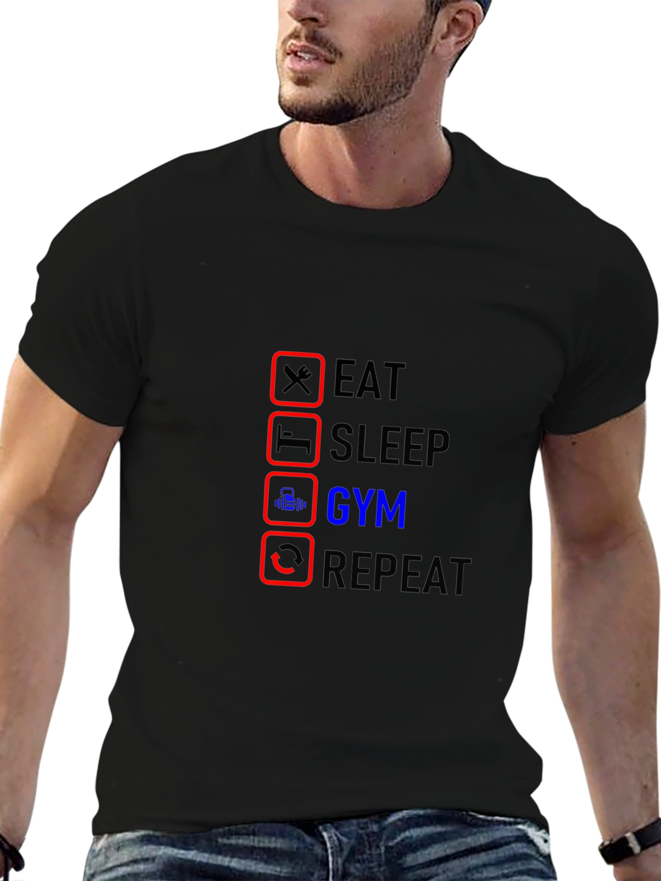 Eat Sleep Gym Repeat Black T-Shirt