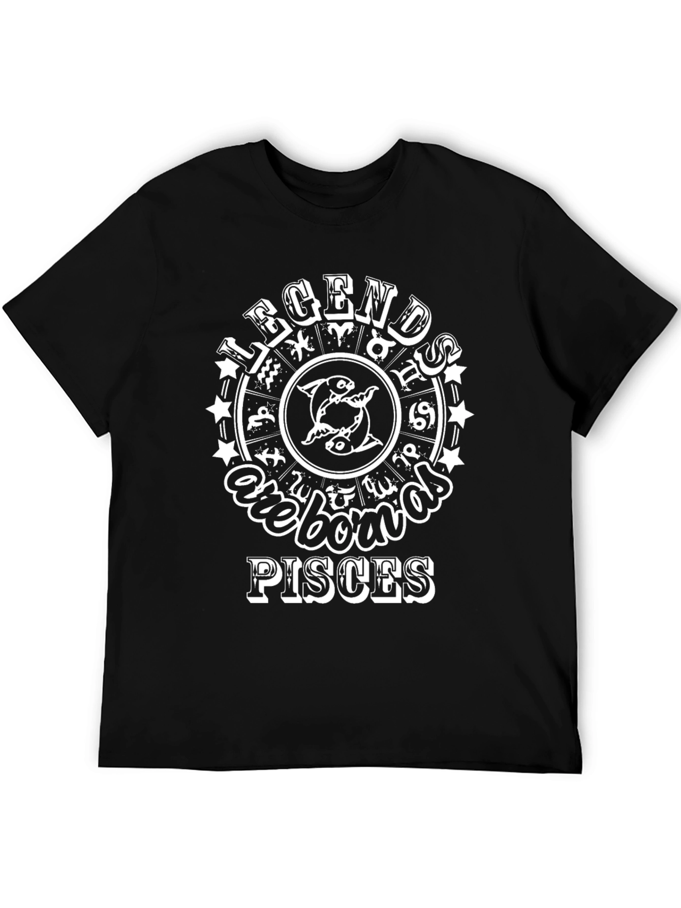 Legends Born as Pisces Black Graphic T-Shirt