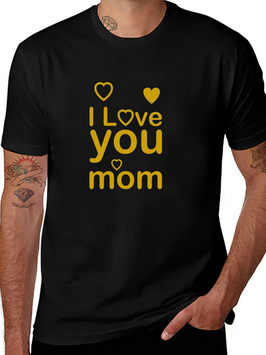 I Love You Mom Black T-Shirt - Heart Graphic