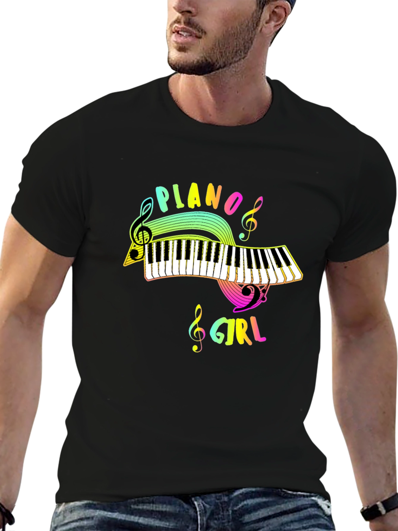 Piano Girl Black Graphic Tee - Music Lover
