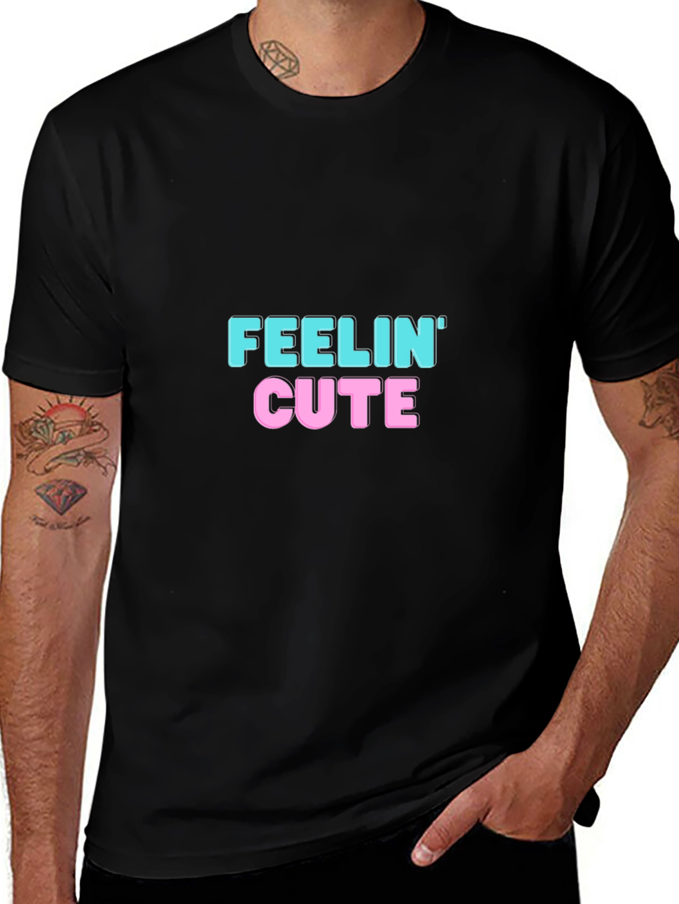 Feelin Cute Graphic Tee - Trendy Black T-Shirt