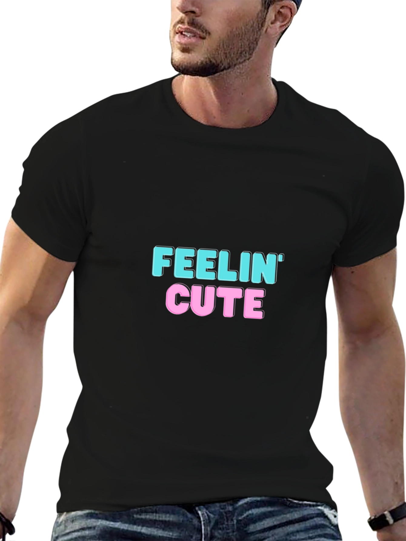 Feelin Cute Graphic Tee - Trendy Black T-Shirt