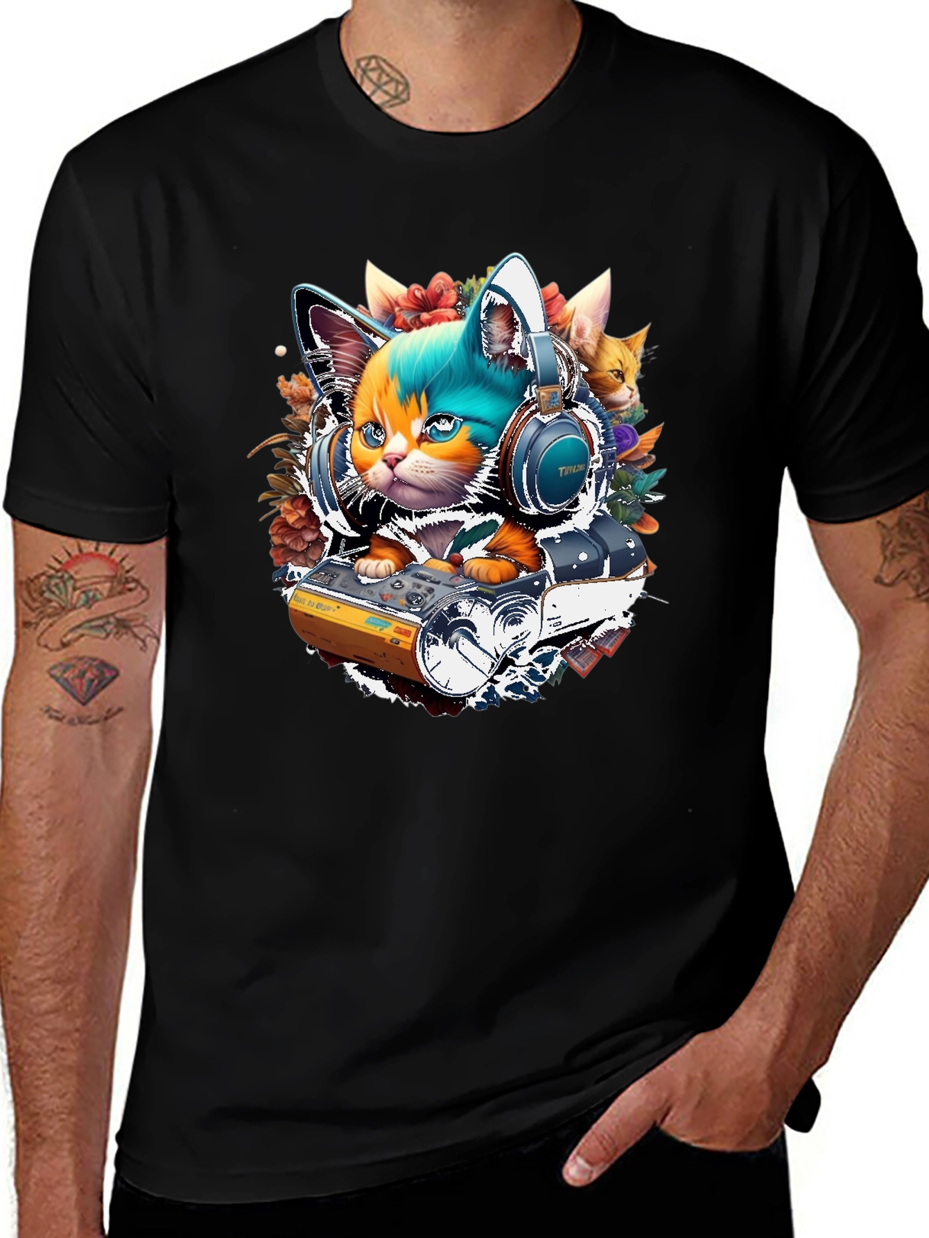 DJ Cat Graphic Tee - Music Lover T-Shirt