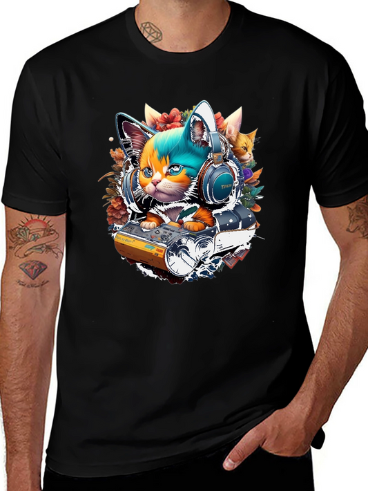 DJ Cat Graphic Tee - Music Lover T-Shirt