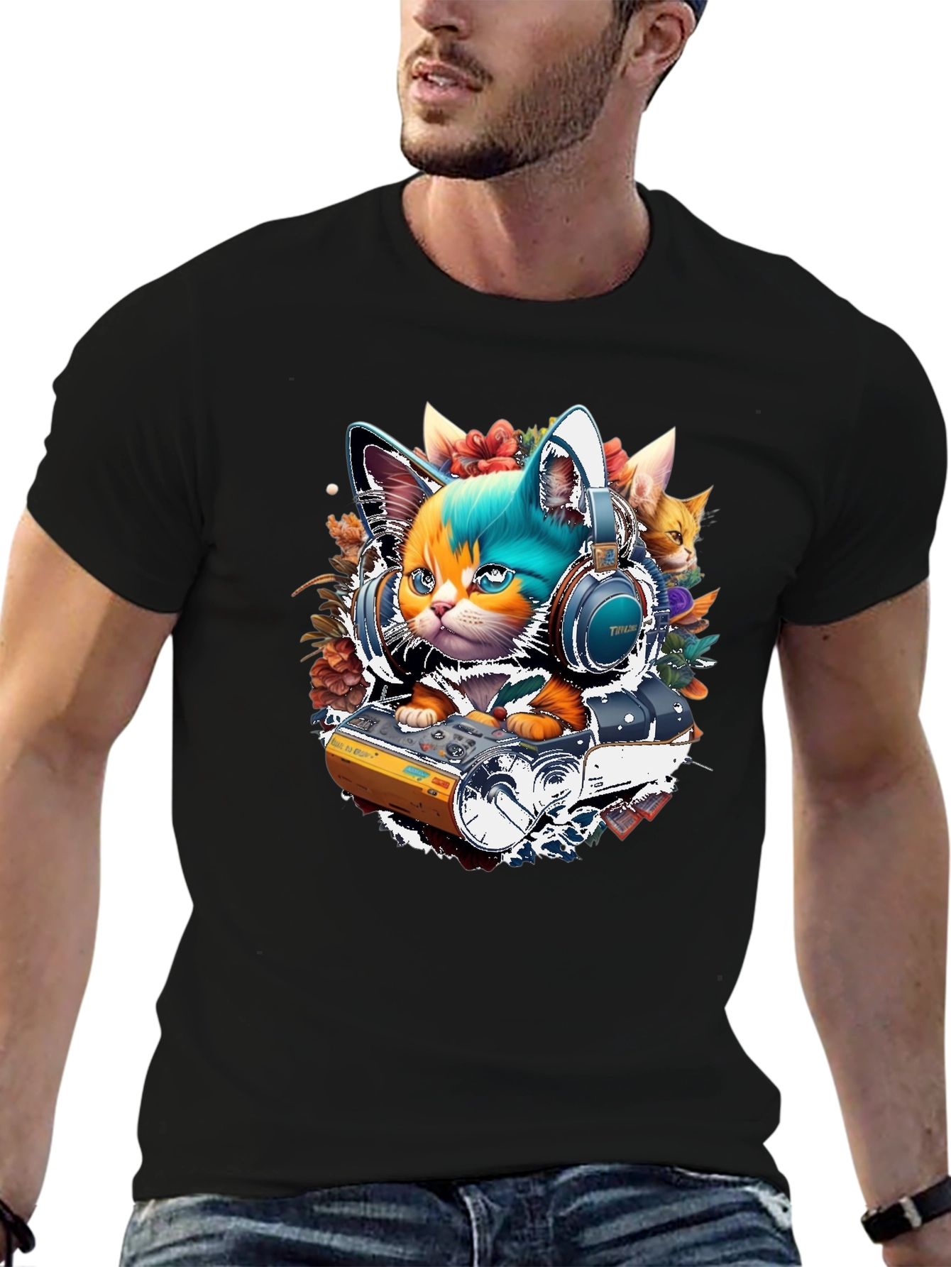 DJ Cat Graphic Tee - Music Lover T-Shirt