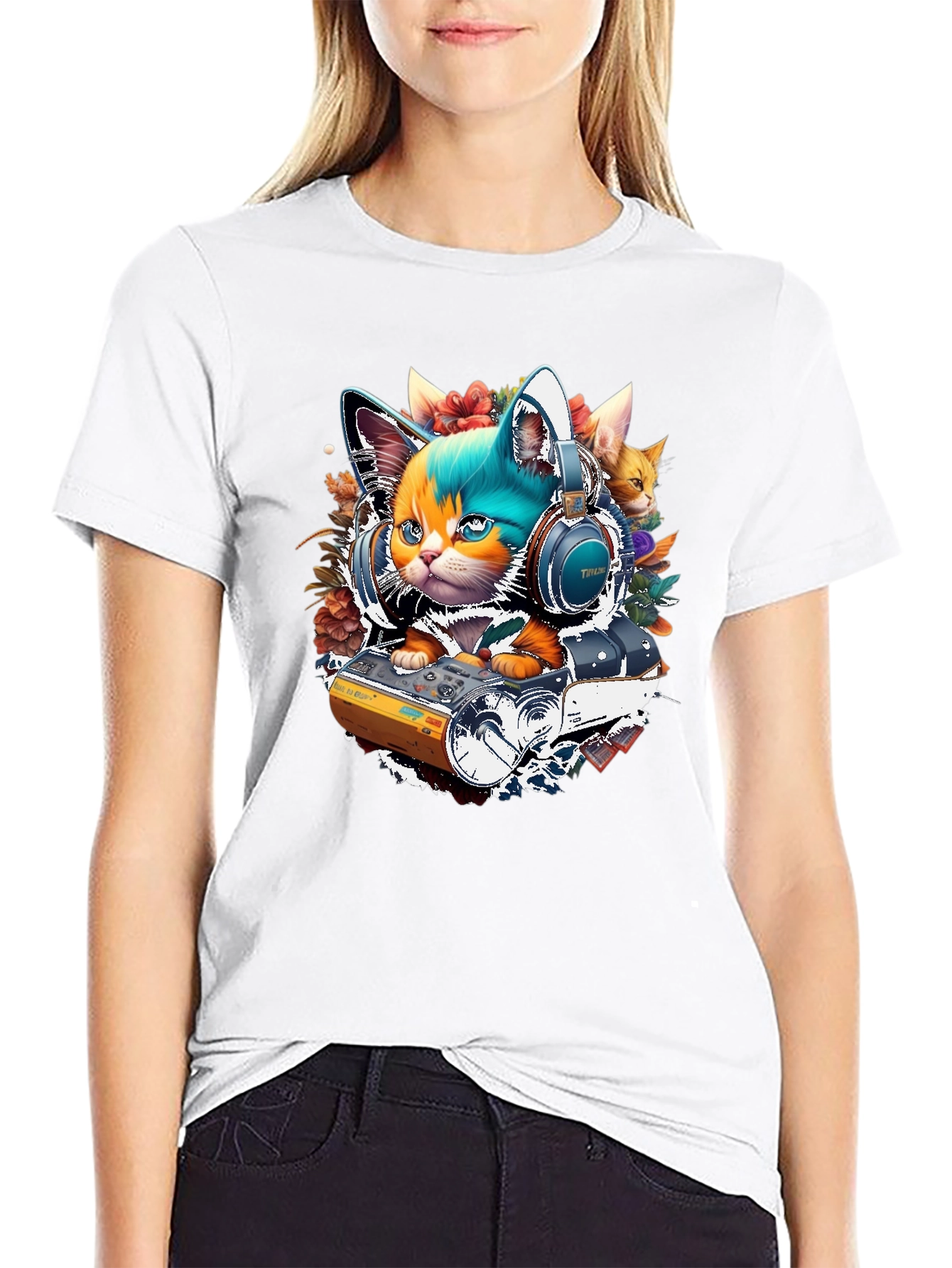 DJ Cat Graphic Tee - Music Lover T-Shirt