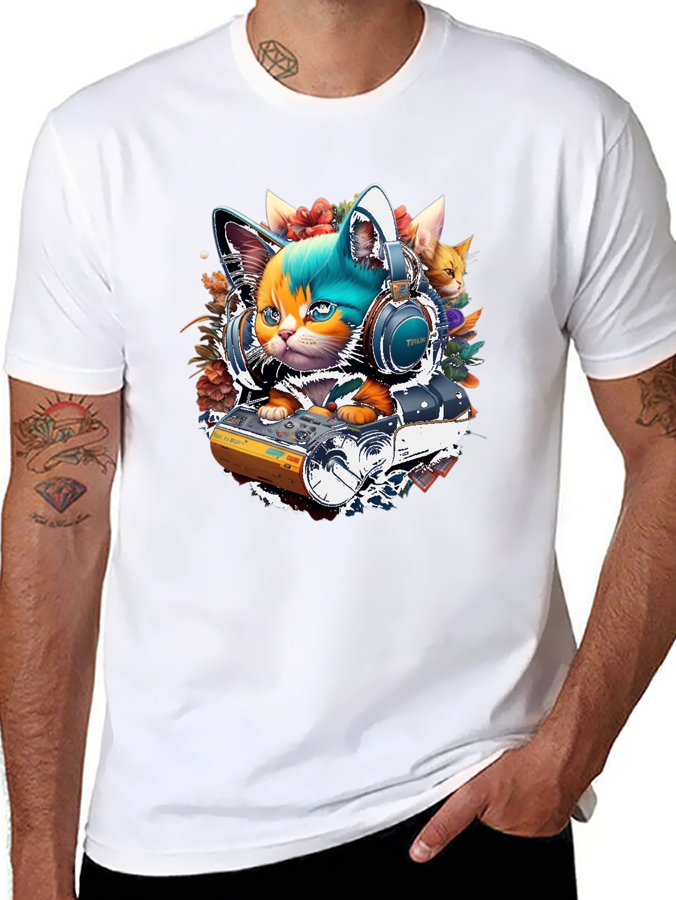 DJ Cat Graphic Tee - Music Lover T-Shirt